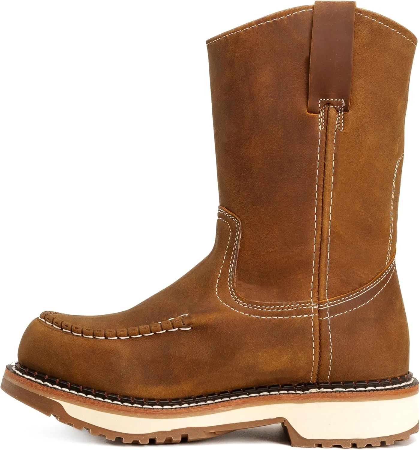 Lasso Work Boots for Men, 10 in Pull Up Moc Toe Slip Resistant