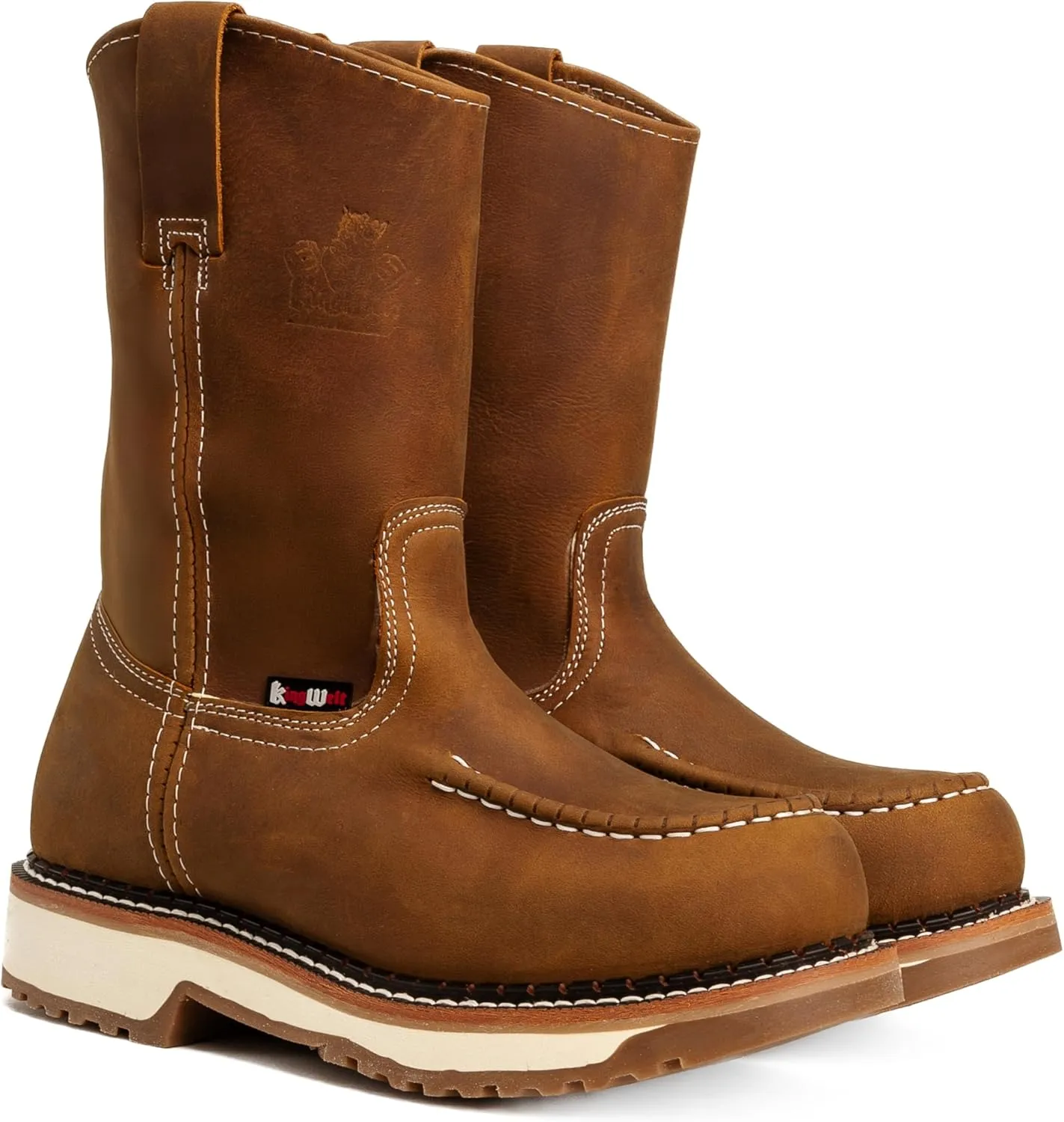 Lasso Work Boots for Men, 10 in Pull Up Moc Toe Slip Resistant