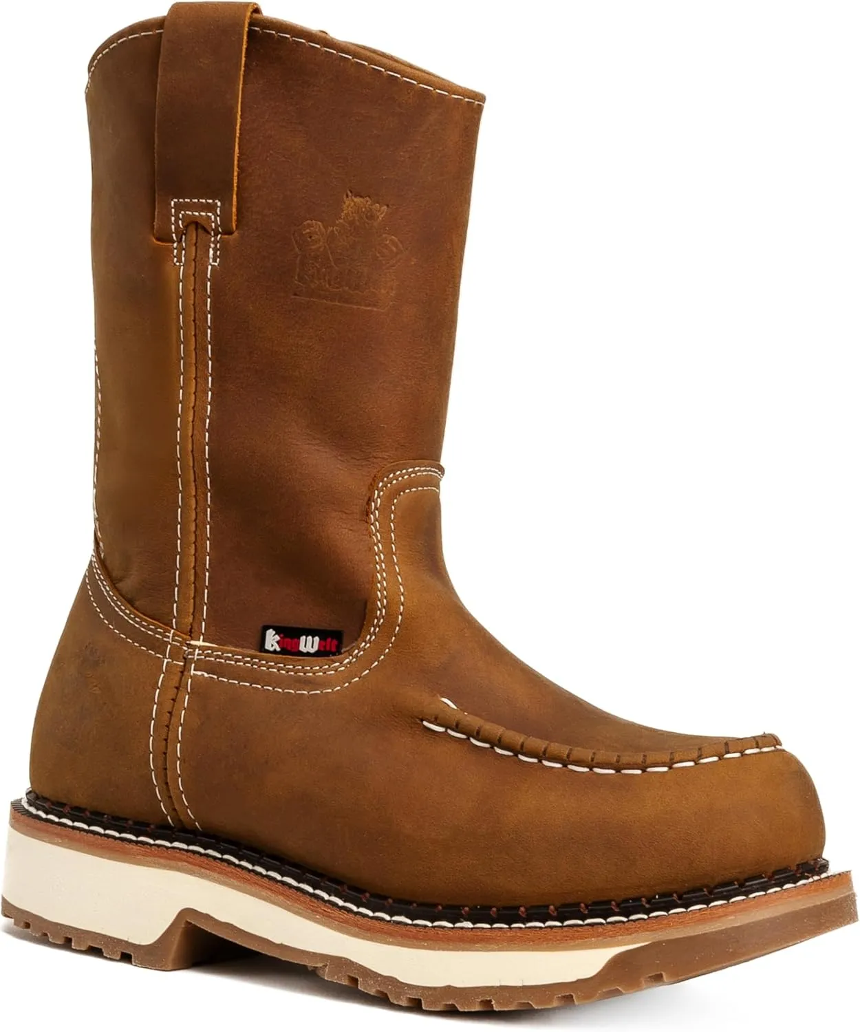 Lasso Work Boots for Men, 10 in Pull Up Moc Toe Slip Resistant