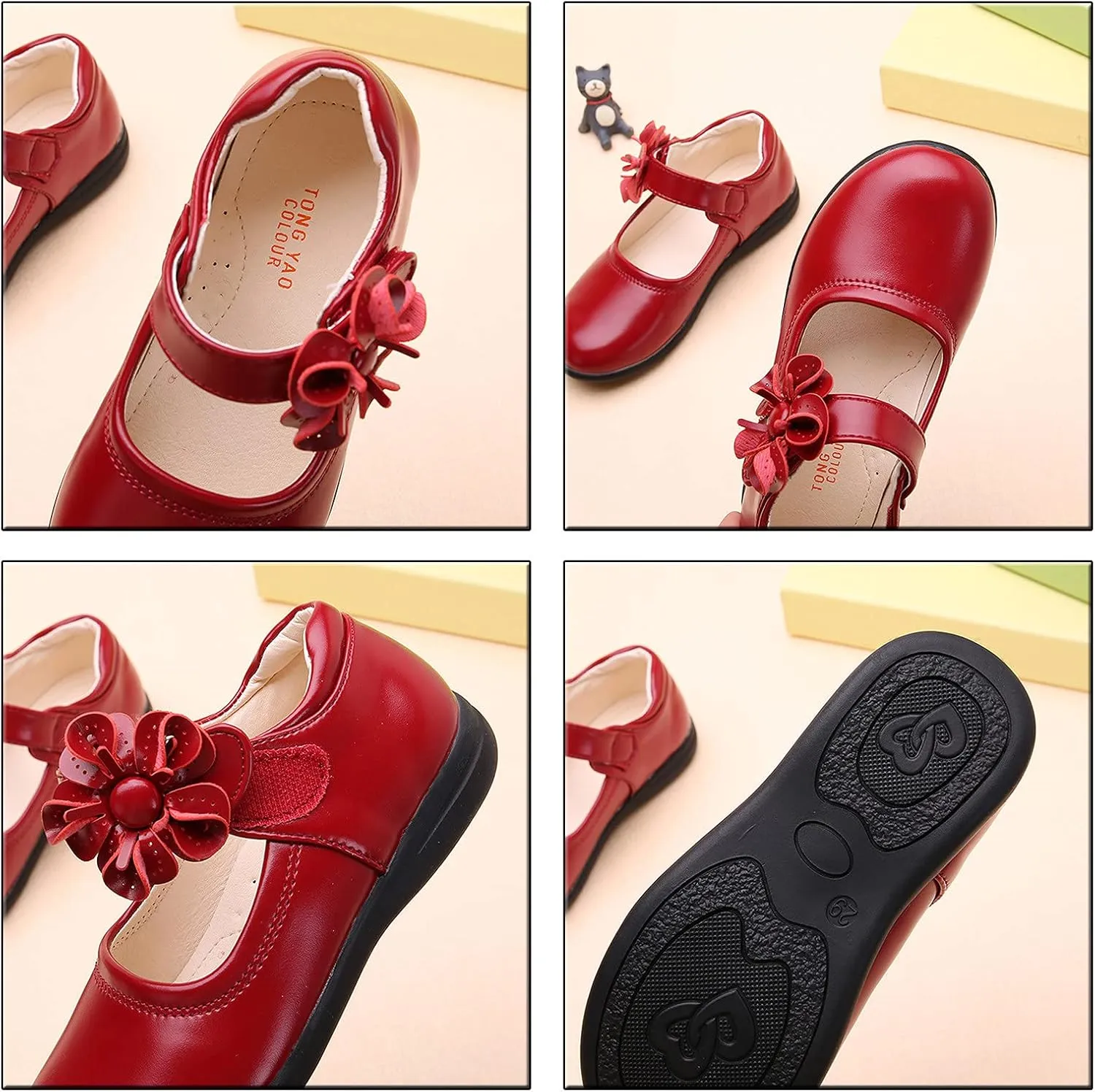 Little Kid Girl's Flower School Uniform Dress Shoes Ballet Flats Ballerina Flat Strap Shoes for Wedding Party 3-13 Years