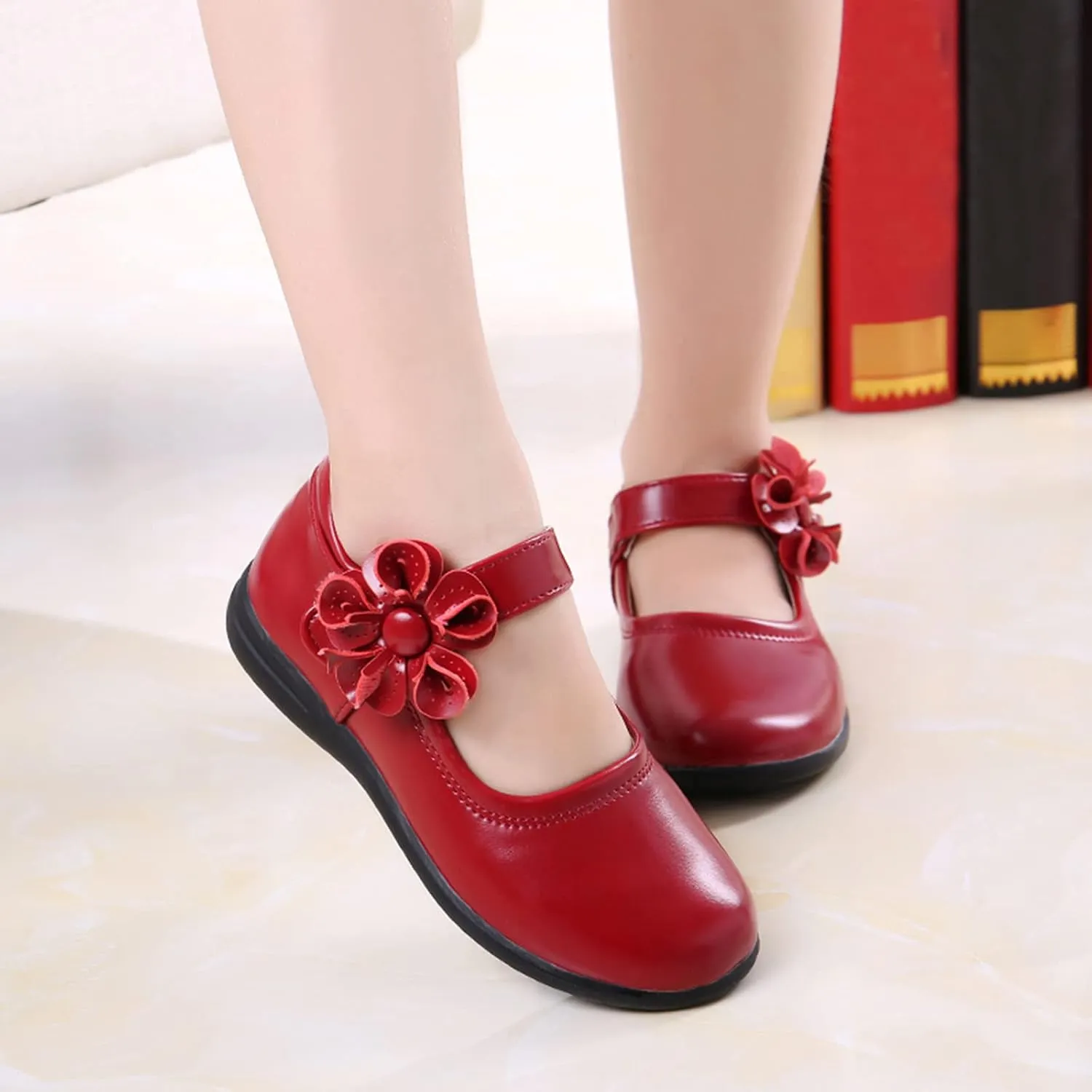 Little Kid Girl's Flower School Uniform Dress Shoes Ballet Flats Ballerina Flat Strap Shoes for Wedding Party 3-13 Years