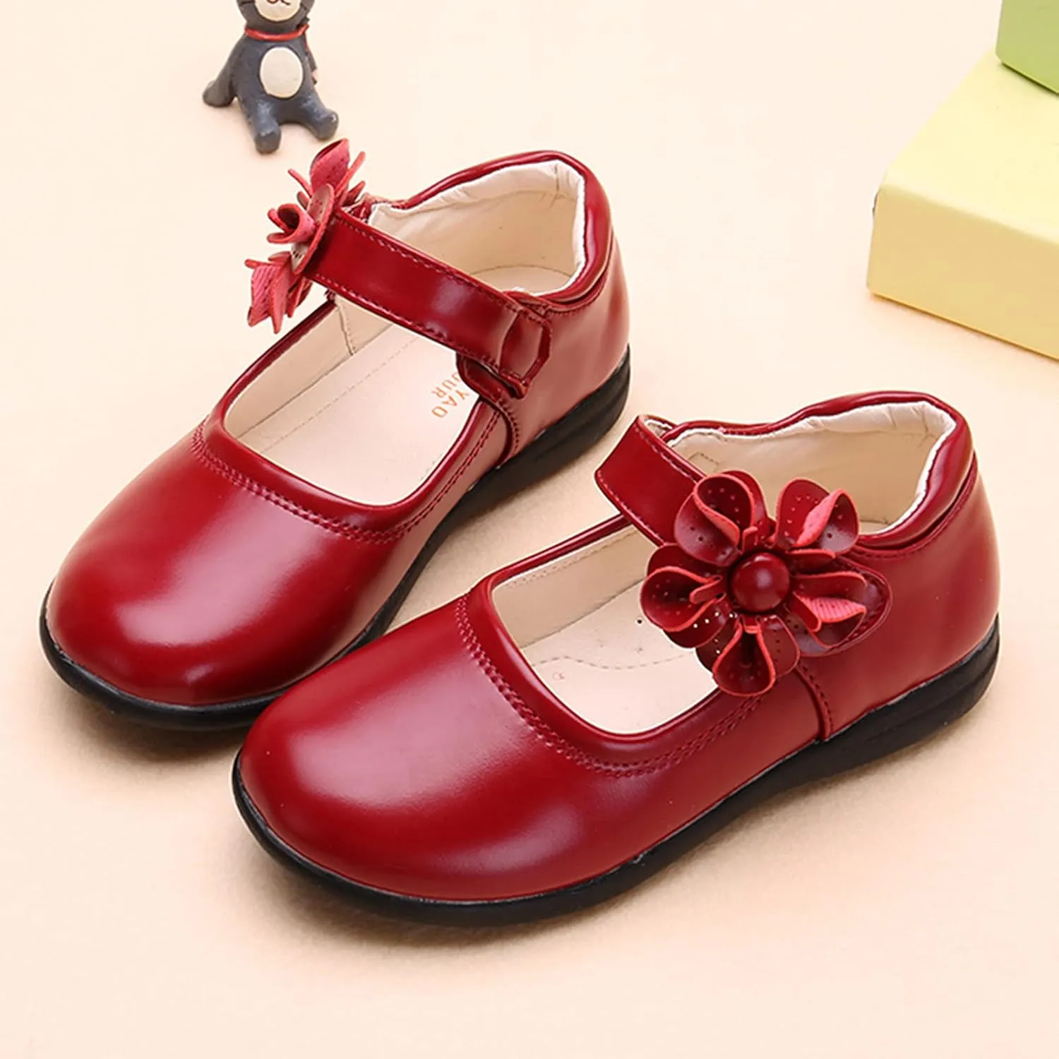 Little Kid Girl's Flower School Uniform Dress Shoes Ballet Flats Ballerina Flat Strap Shoes for Wedding Party 3-13 Years