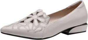 Loafers for Women Low Chunky Heels Slip On Business Casual Shoes Flower Hollow Pointed Toe Flats for Driving Dressy