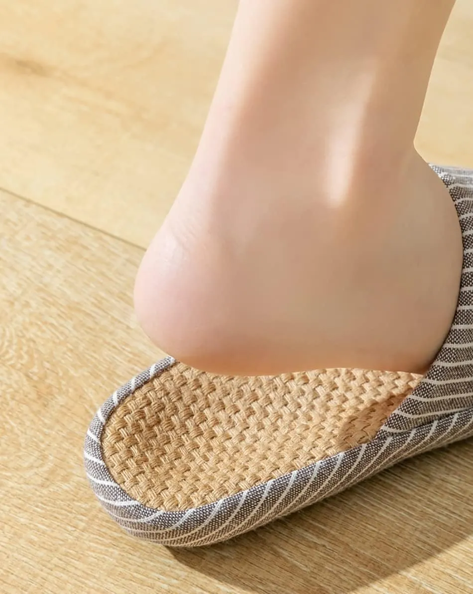 MAGILONA Womens House Slippers Summer Open Toe Tatami Straw Men's Indoor Shoes,Bedroom Linen Lightweight Slip Silent Slippers