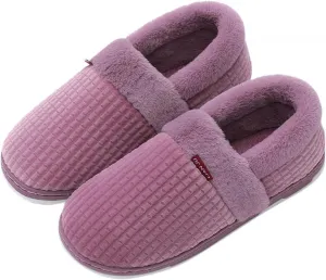 Masbird Christmas Slippers for Women Fuzzy Plush Fleece House Memory Foam Shoes Cozy Indoor Outdoor Anti-Skid Sole Slippers Purple