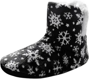 Masbird Christmas Slippers for Women Plush Fleece House Memory Foam Fuzzy Shoes Cozy Indoor Outdoor Anti-Skid Sole Slippers Black