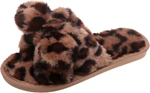 Masbird House Slippers for Women Slip On Slippers Warm Plush Memory Foam Outdoor Indoor Shoes Open Toe Fluffy Cozy Slippers Brown