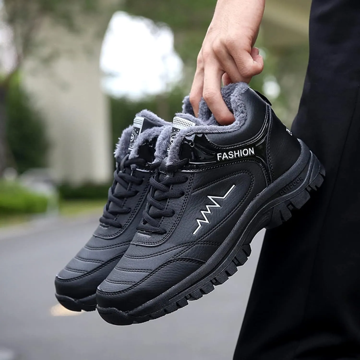 Men Work Boots Composite Toe Hiking Sneakers Fur Lined Ankle Boot Womens Safety Toe Shoes Insulated Winter Outdoor Botas Waterproof Non Slip Hike Grounded Footwear