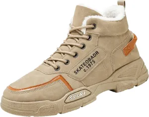 Men Work Boots Non Steel Toe Hiking Sneakers with Warm Fur Lining Women's Working Shoes Wide Width Mid Waterproof Outdoor Botas Lightweight Hike Grounded Footwear