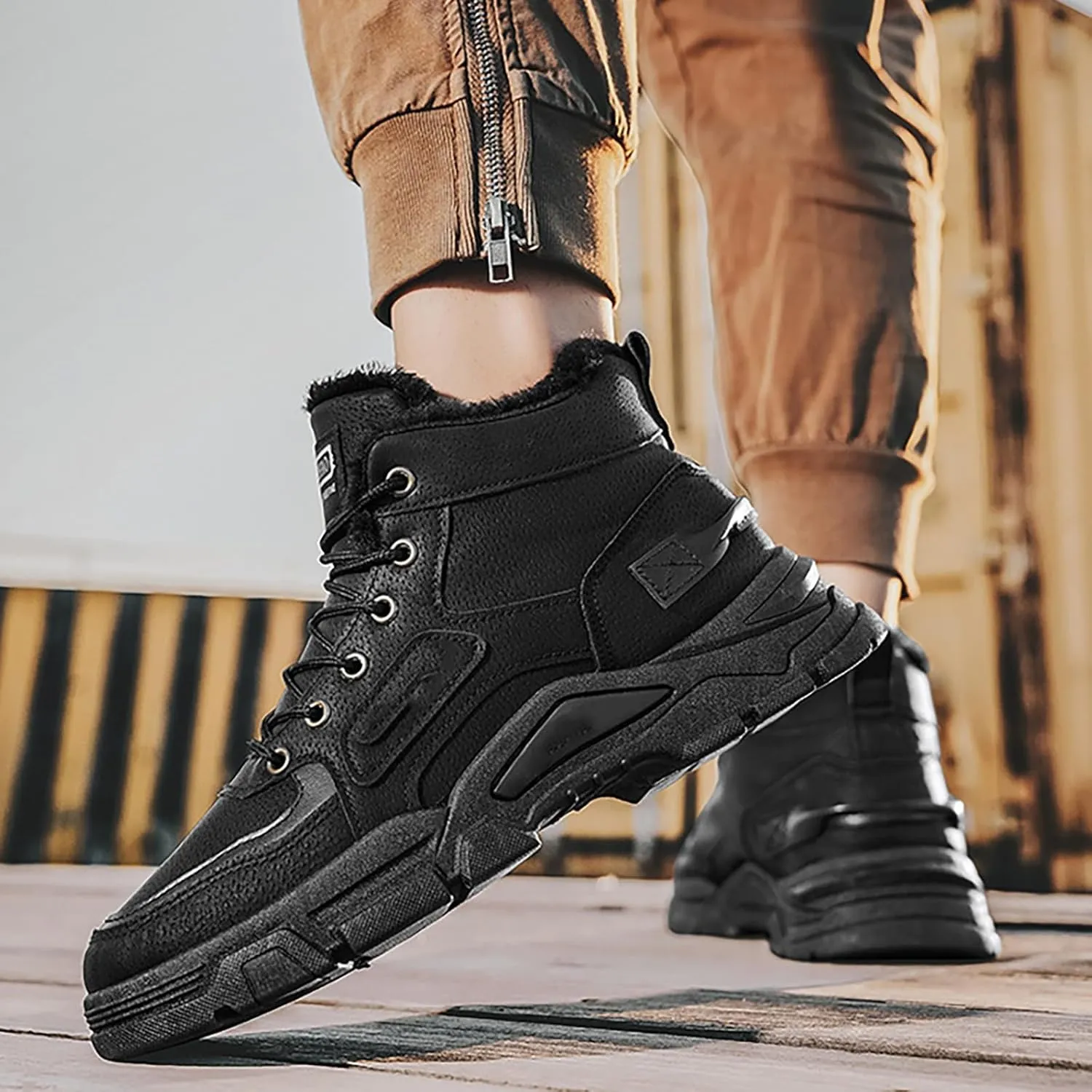 Men Work Boots Steel Toe Hiking Sneakers Fur Lined Ankle Boot Womens Workout Shoes Soft Toe Winter Backpacking Snow Botas Warm Water Hike Grounded Footwear