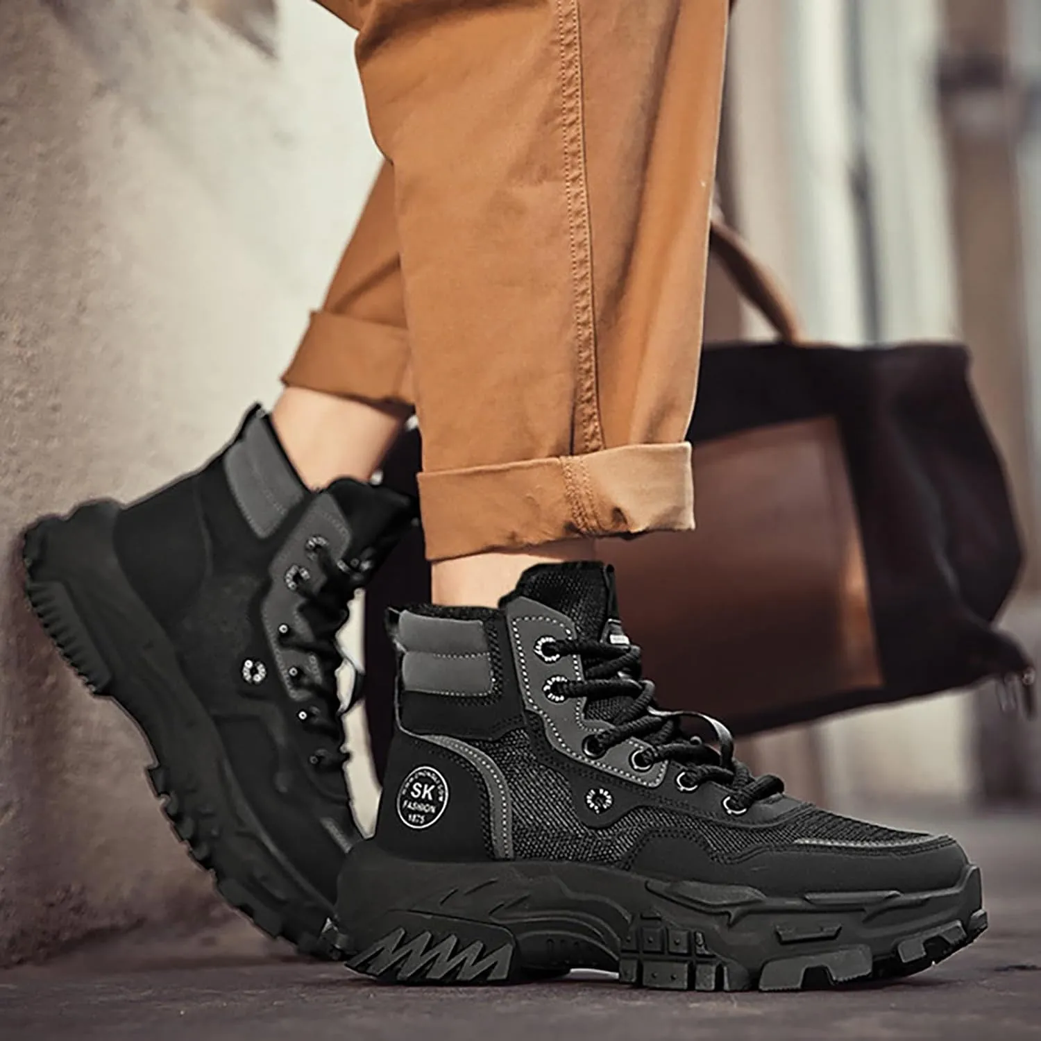 Men Work Boots with Zipper Hiking Sneakers Shoes Warm Womens Working Shoes Composite Toe Waterproof Outdoor Shoes Lightweight Anti Slip Hike Grounded Footwear