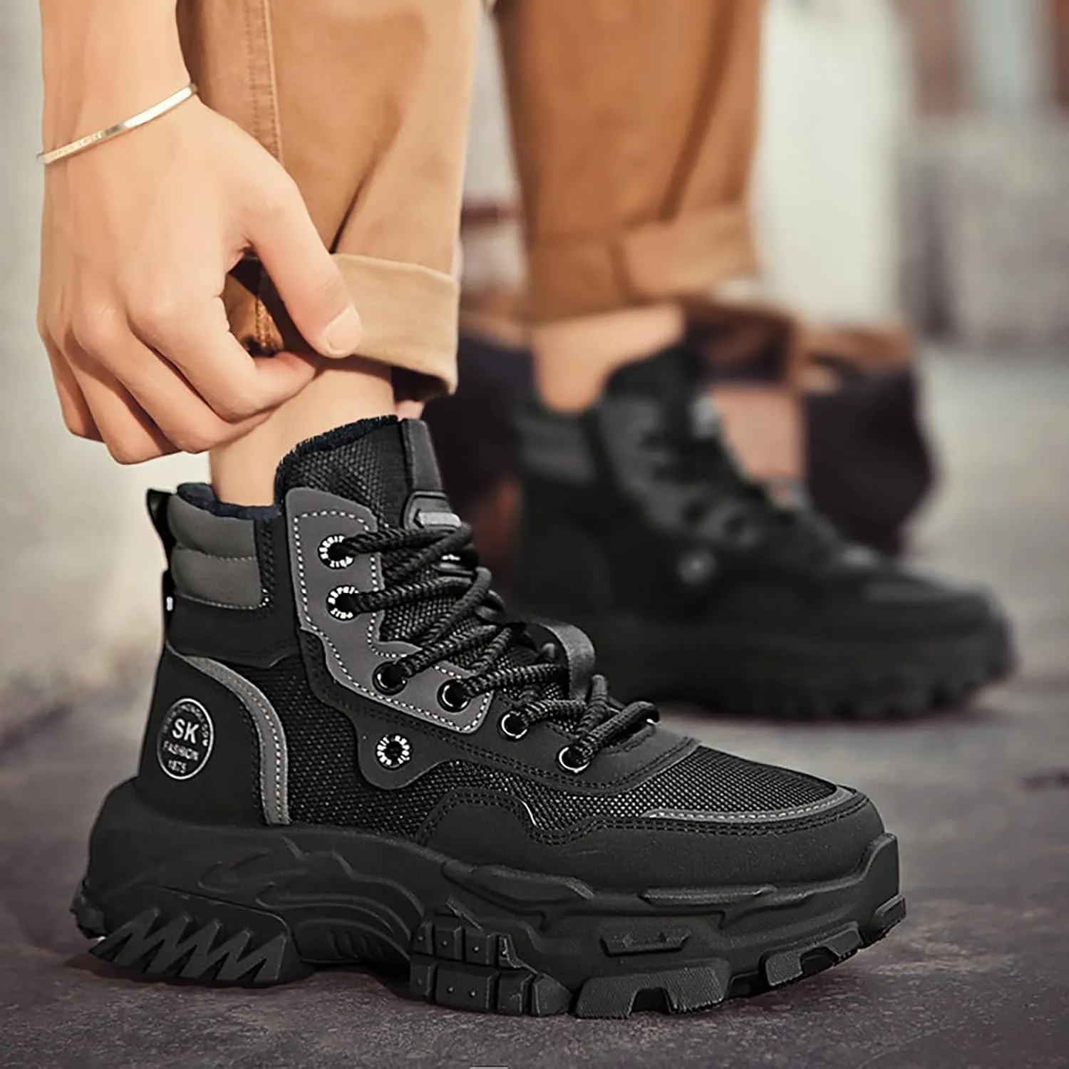 Men Work Boots with Zipper Hiking Sneakers Shoes Warm Womens Working Shoes Composite Toe Waterproof Outdoor Shoes Lightweight Anti Slip Hike Grounded Footwear