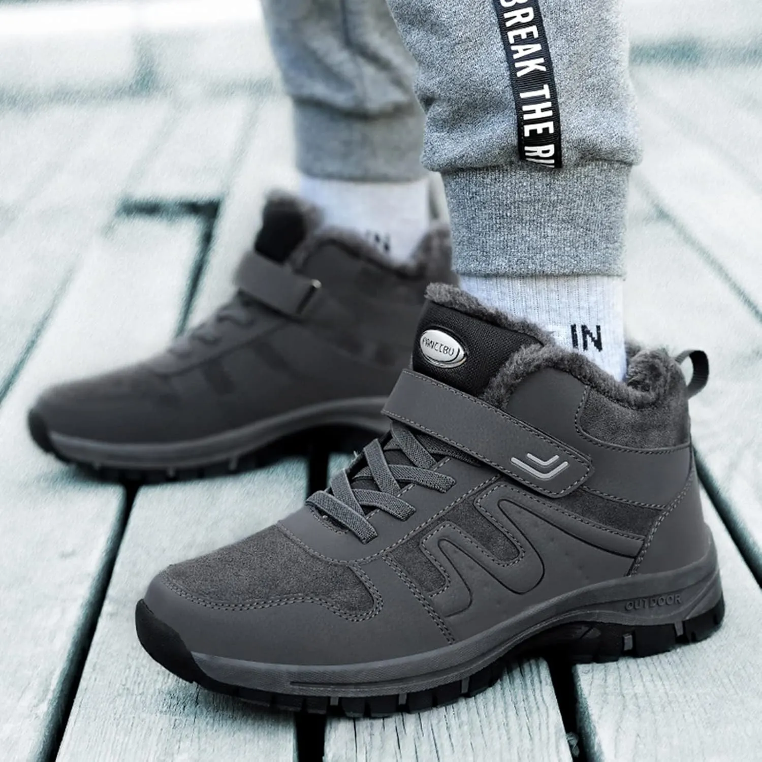 Men's Work Boots Composite Toe Hiking Sneakers Shoes Warm Fur Lined Workout Shoes for Women Non Steel Toe Work Botas Soft Toe Non Slip Rubber Sole Hike Grounded Footwear