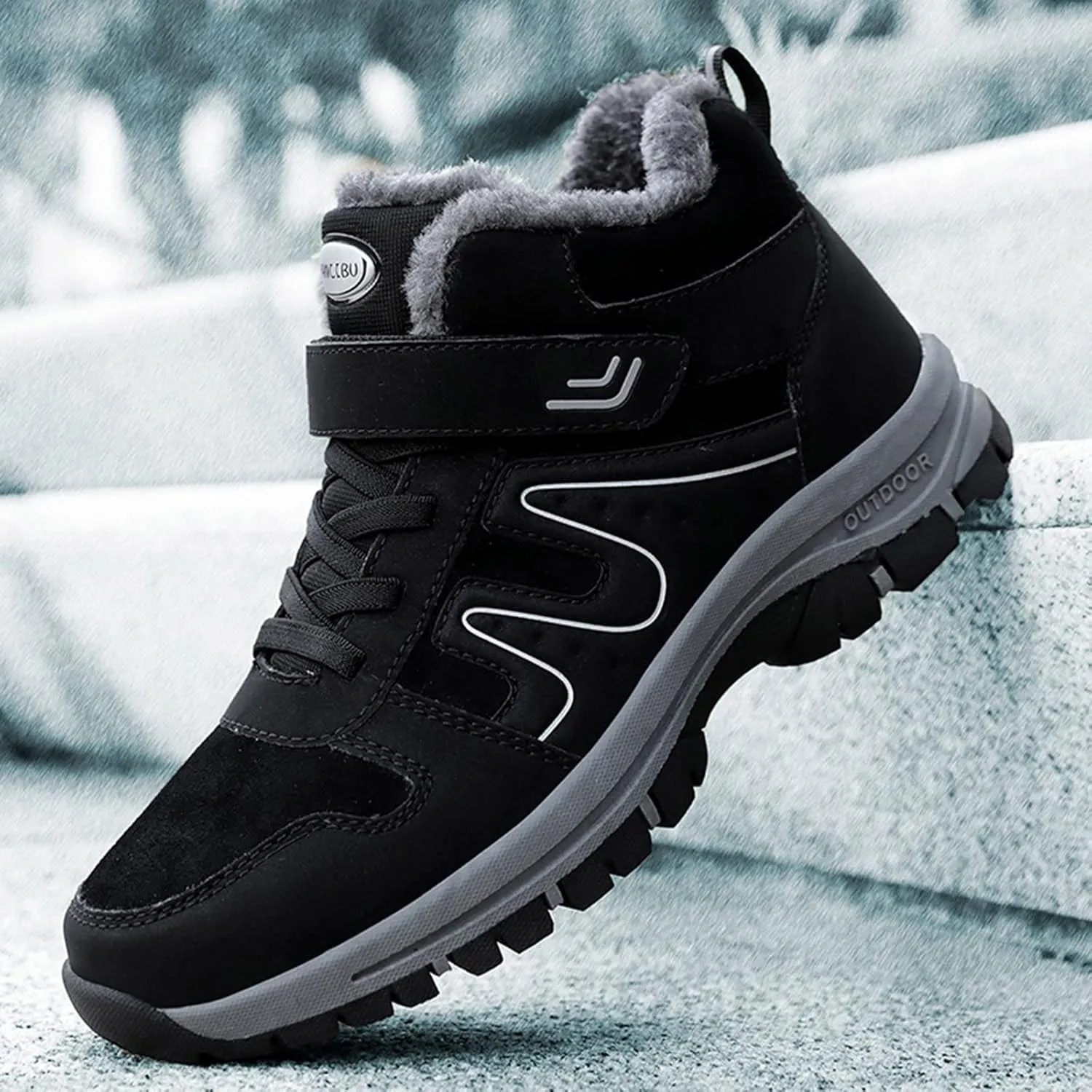 Men's Work Boots Composite Toe Hiking Sneakers Shoes Warm Fur Lined Workout Shoes for Women Non Steel Toe Work Botas Soft Toe Non Slip Rubber Sole Hike Grounded Footwear