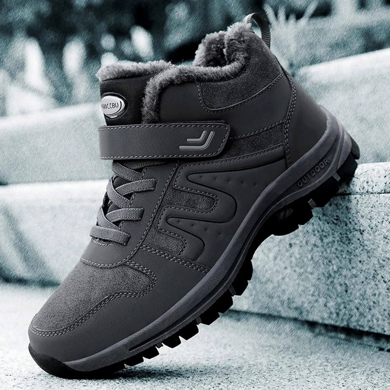 Men's Work Boots Composite Toe Hiking Sneakers Shoes Warm Fur Lined Workout Shoes for Women Non Steel Toe Work Botas Soft Toe Non Slip Rubber Sole Hike Grounded Footwear