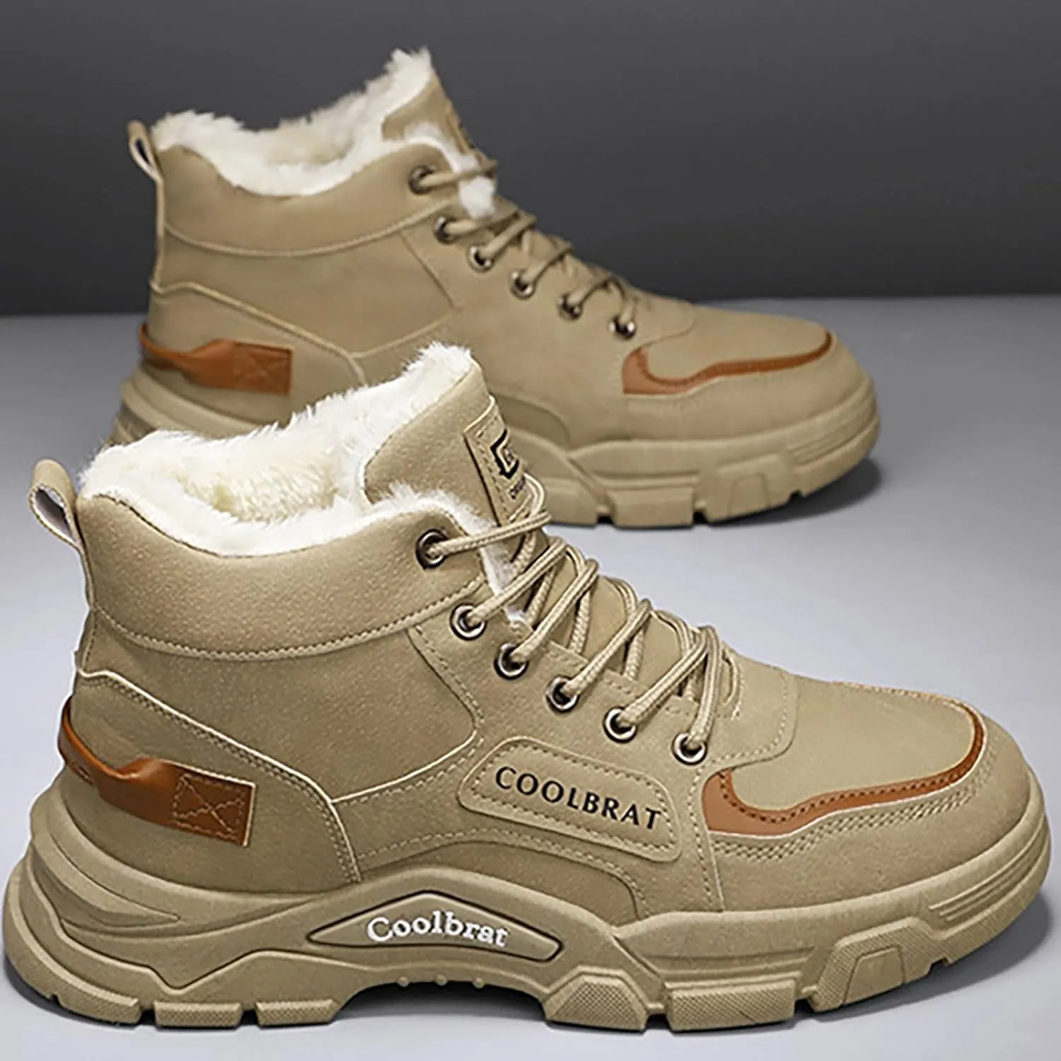 Men's Work Boots Composite Toe Hiking Sneakers Shoes Warm Fur Lined Workout Shoes for Women Non Steel Toe Work Botas Soft Toe Non Slip Rubber Sole Hike Grounded Footwear