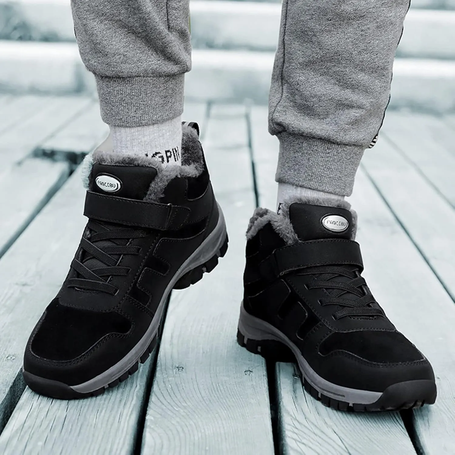 Men's Work Boots Composite Toe Hiking Sneakers Shoes Warm Fur Lined Workout Shoes for Women Non Steel Toe Work Botas Soft Toe Non Slip Rubber Sole Hike Grounded Footwear