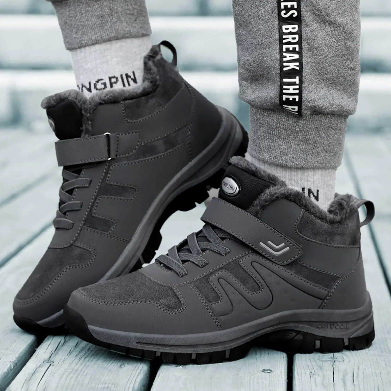 Men's Work Boots Composite Toe Hiking Sneakers Shoes Warm Fur Lined Workout Shoes for Women Non Steel Toe Work Botas Soft Toe Non Slip Rubber Sole Hike Grounded Footwear