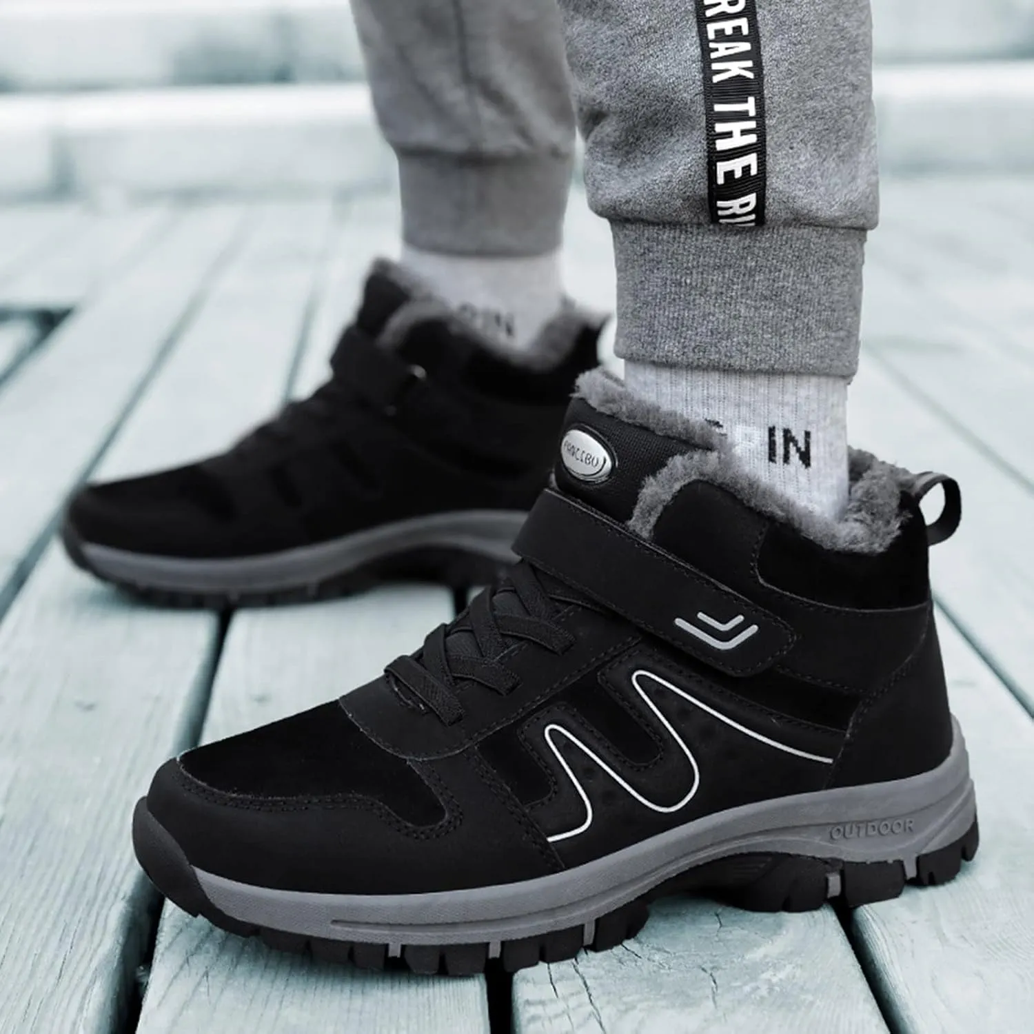 Men's Work Boots Composite Toe Hiking Sneakers Shoes Warm Fur Lined Workout Shoes for Women Non Steel Toe Work Botas Soft Toe Non Slip Rubber Sole Hike Grounded Footwear