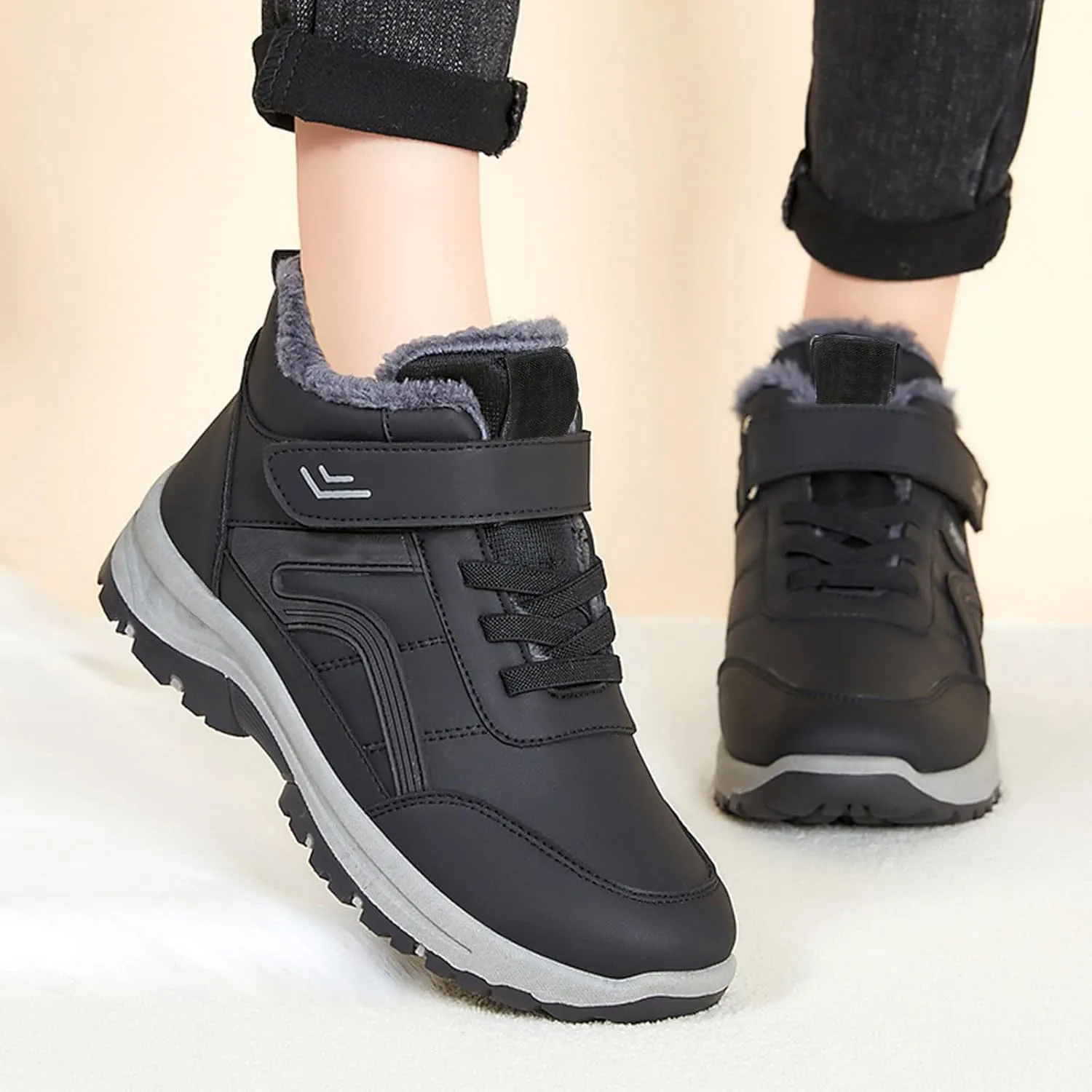 Men's Work Boots Composite Toe Hiking Sneakers Warm Fur Lined Safety Shoes for Women Winter Waterproof Outdoor Shoes Lightweight Anti Slip Hike Grounded Footwear