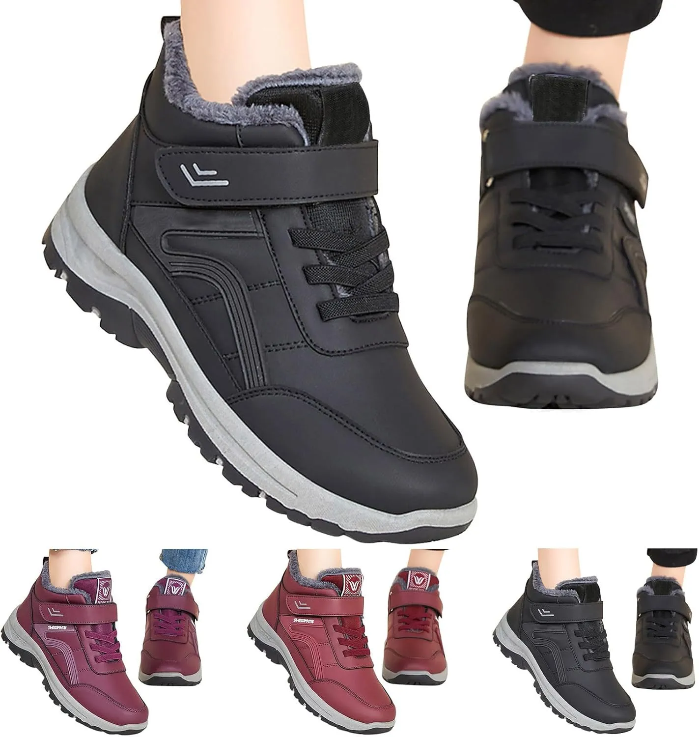 Men's Work Boots Composite Toe Hiking Sneakers Warm Fur Lined Safety Shoes for Women Winter Waterproof Outdoor Shoes Lightweight Anti Slip Hike Grounded Footwear