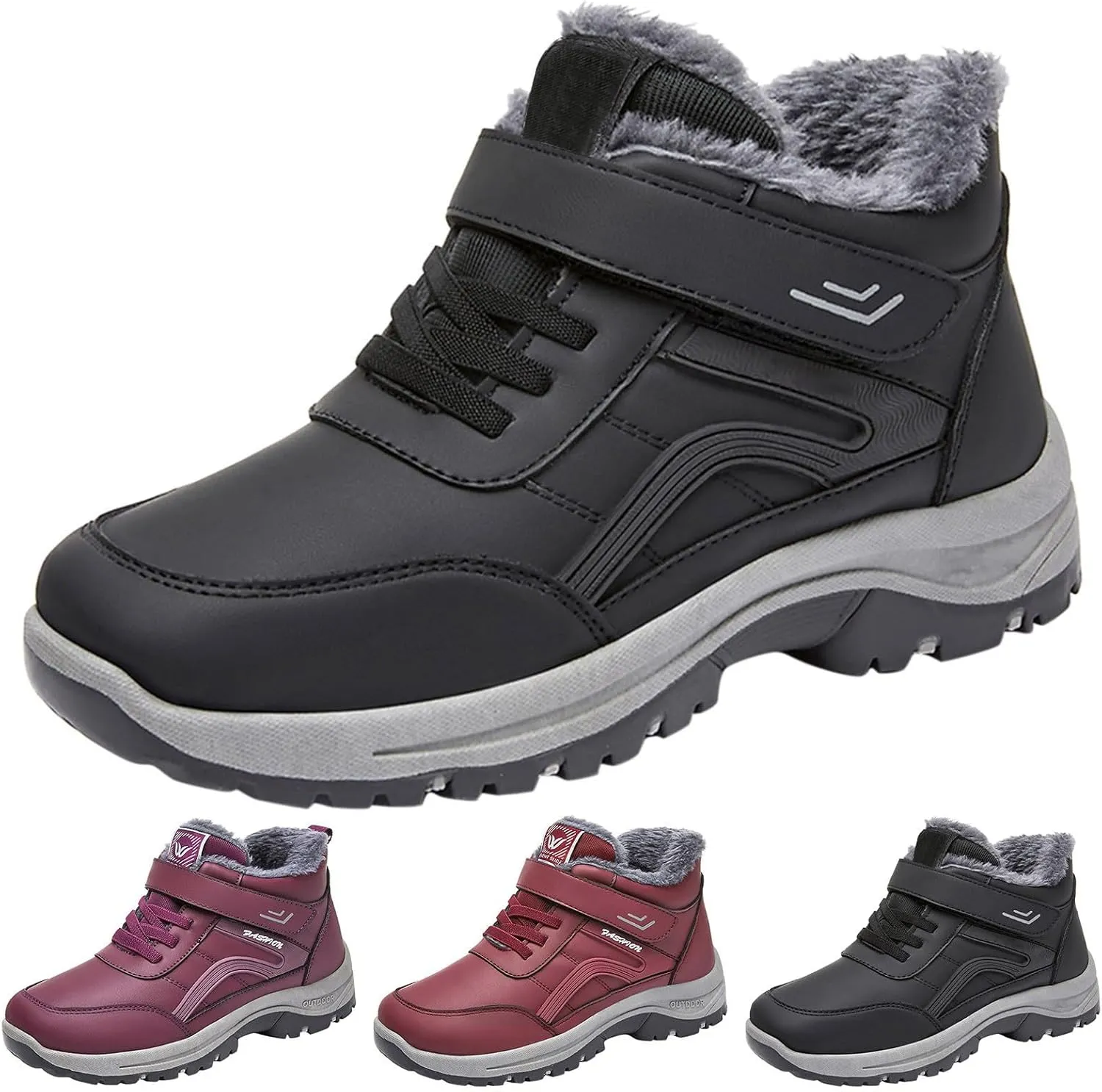 Men's Work Boots Composite Toe Hiking Sneakers Warm Fur Lined Safety Shoes for Women Winter Waterproof Outdoor Shoes Lightweight Anti Slip Hike Grounded Footwear