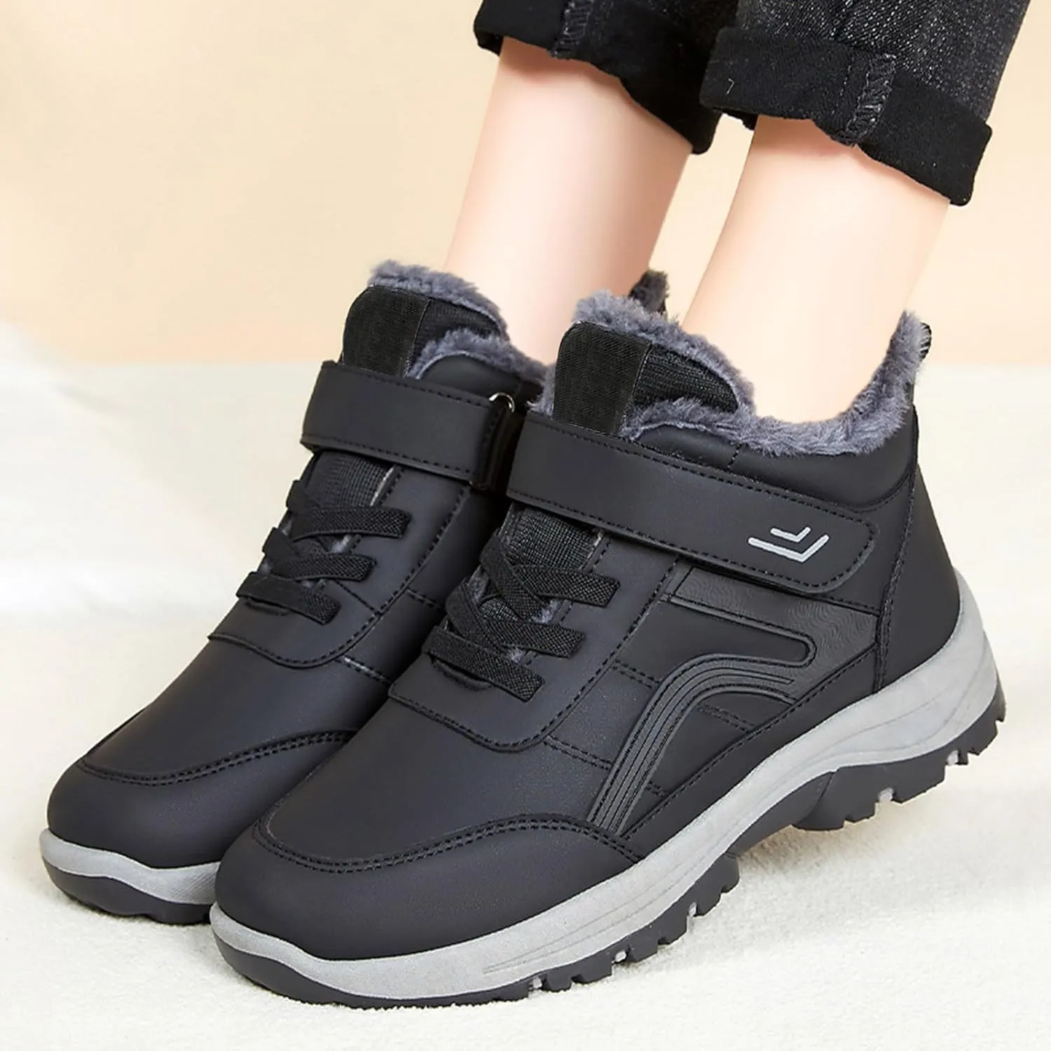 Men's Work Boots Composite Toe Hiking Sneakers Warm Fur Lined Safety Shoes for Women Winter Waterproof Outdoor Shoes Lightweight Anti Slip Hike Grounded Footwear