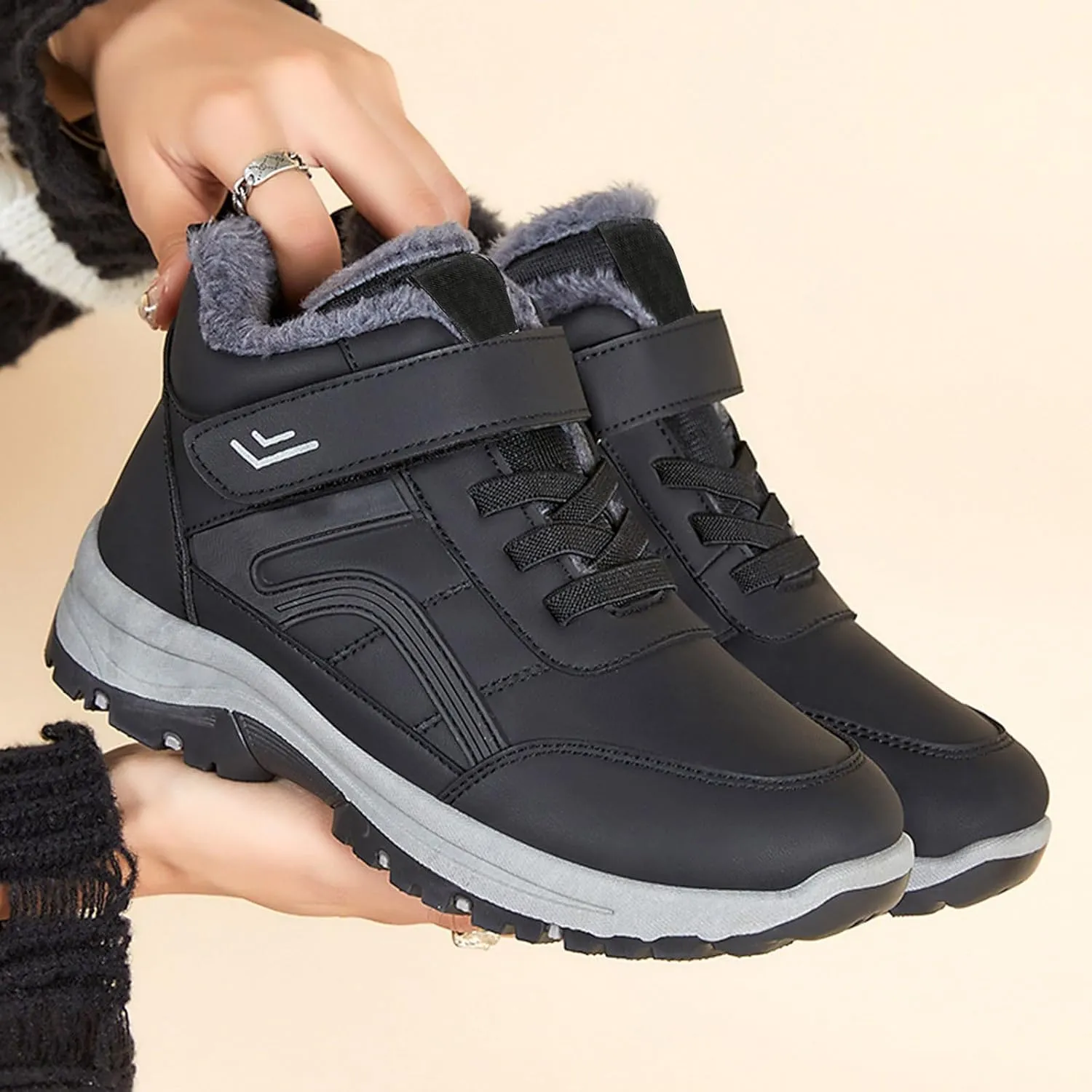 Men's Work Boots Composite Toe Hiking Sneakers Warm Fur Lined Safety Shoes for Women Winter Waterproof Outdoor Shoes Lightweight Anti Slip Hike Grounded Footwear