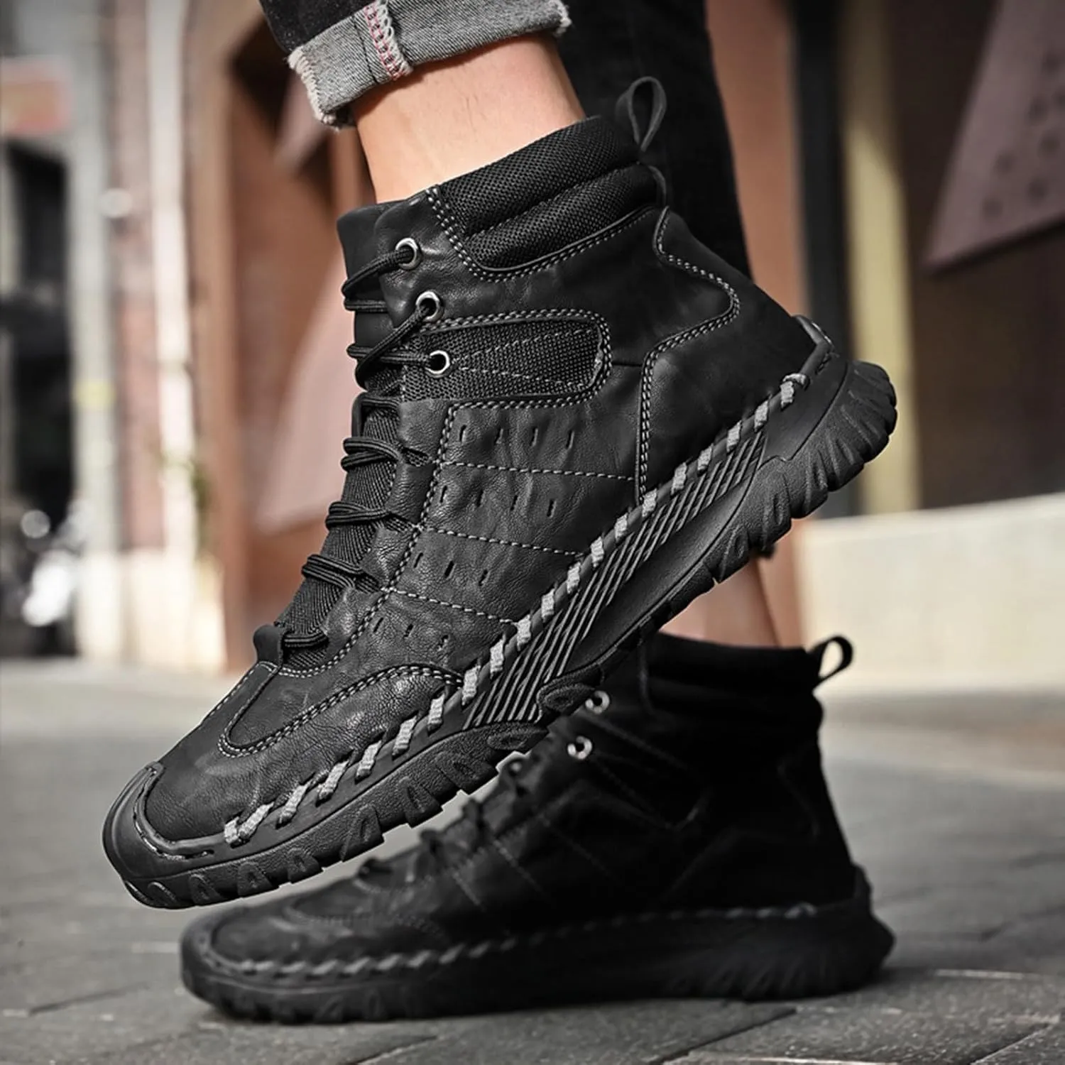Men's Work Boots Slip On Hiking Sneakers Ankle Ladies Women's Workout Shoes Comfortable Platform Sneakers Lightweight Safety Hike Grounded Footwear