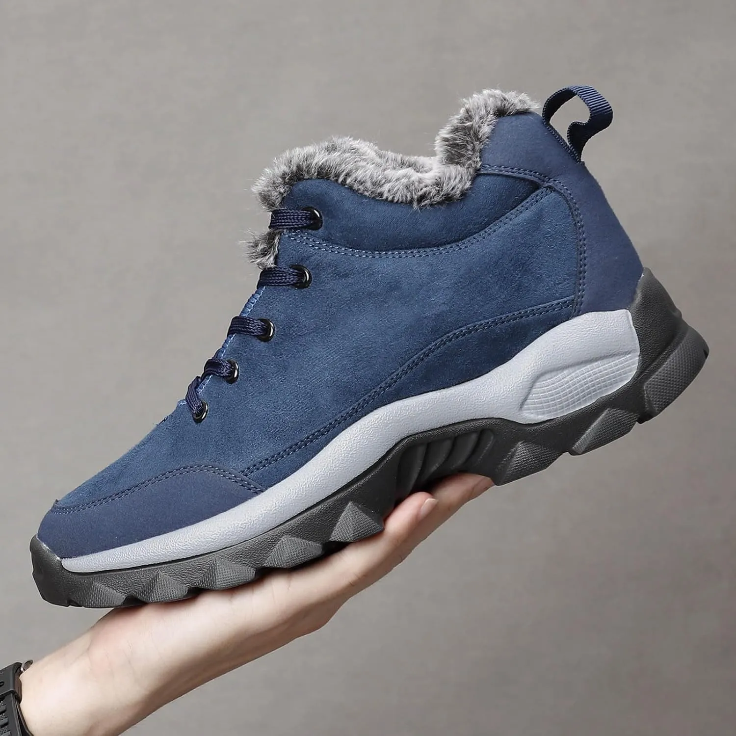 Men's Work Boots Soft Toe Hiking Sneakers Warm Fur Lined Womens Workout Shoes Slip Resistant Wide Outdoor Shoes Slip on Loafers Hike Grounded Footwear