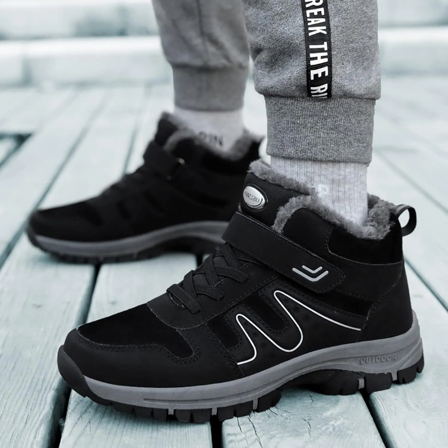 Men's Work Boots Soft Toe Hiking Sneakers Warm Fur Lined Womens Workout Shoes Slip Resistant Wide Outdoor Shoes Slip on Loafers Hike Grounded Footwear