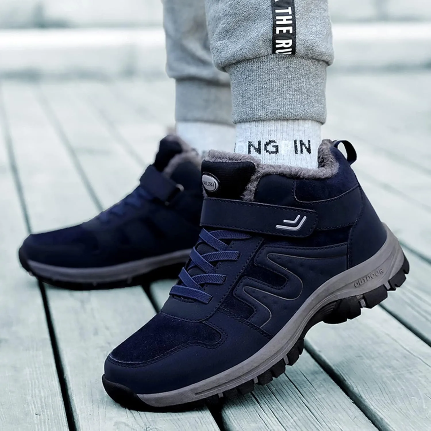 Men's Work Boots Soft Toe Hiking Sneakers Warm Fur Lined Womens Workout Shoes Slip Resistant Wide Outdoor Shoes Slip on Loafers Hike Grounded Footwear