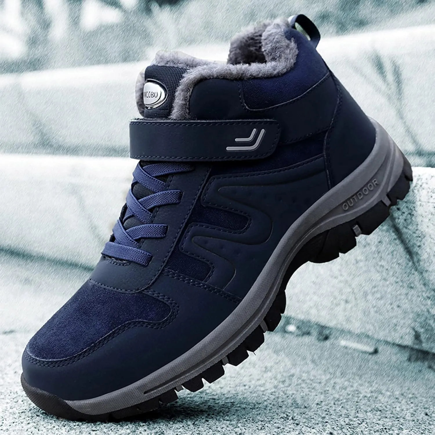 Men's Work Boots Soft Toe Hiking Sneakers Warm Fur Lined Womens Workout Shoes Slip Resistant Wide Outdoor Shoes Slip on Loafers Hike Grounded Footwear