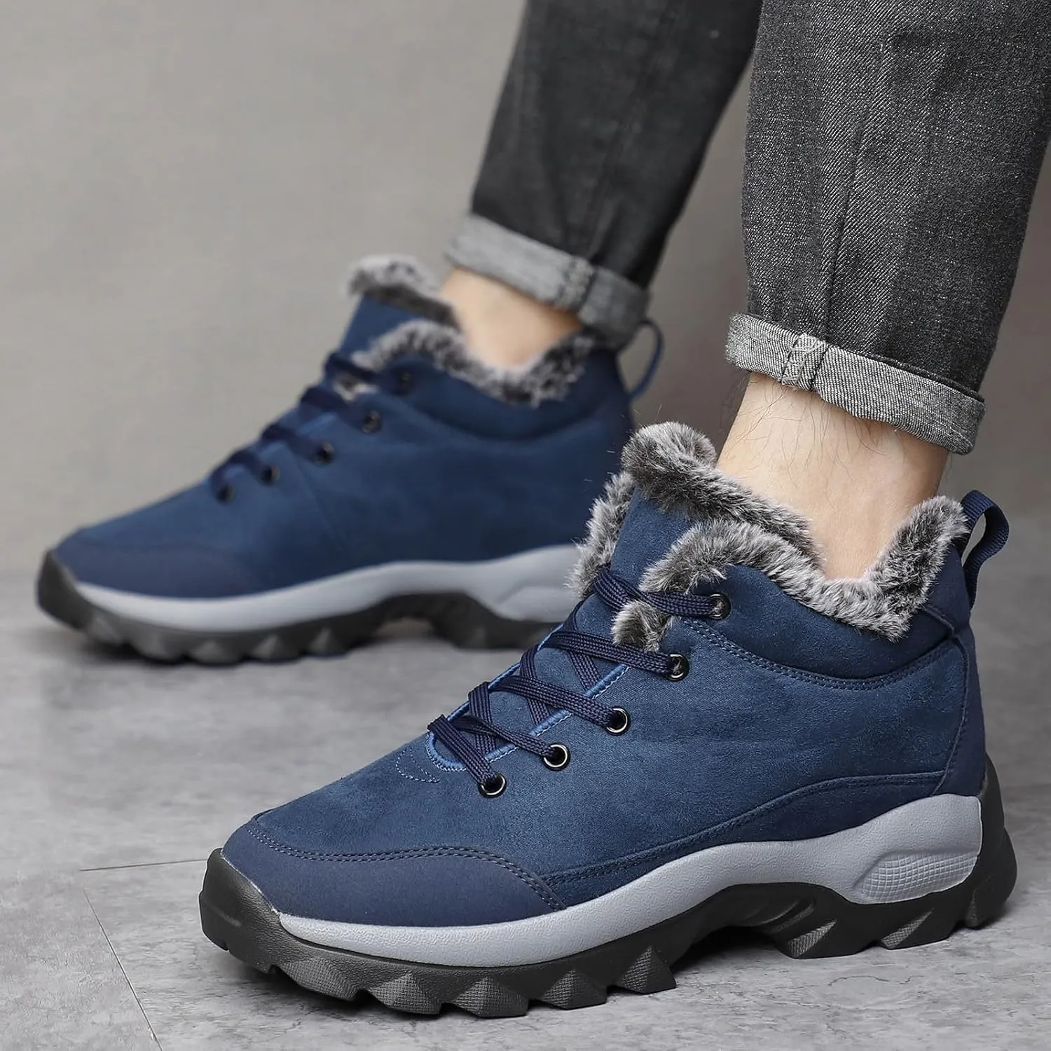 Men's Work Boots Soft Toe Hiking Sneakers Warm Fur Lined Womens Workout Shoes Slip Resistant Wide Outdoor Shoes Slip on Loafers Hike Grounded Footwear
