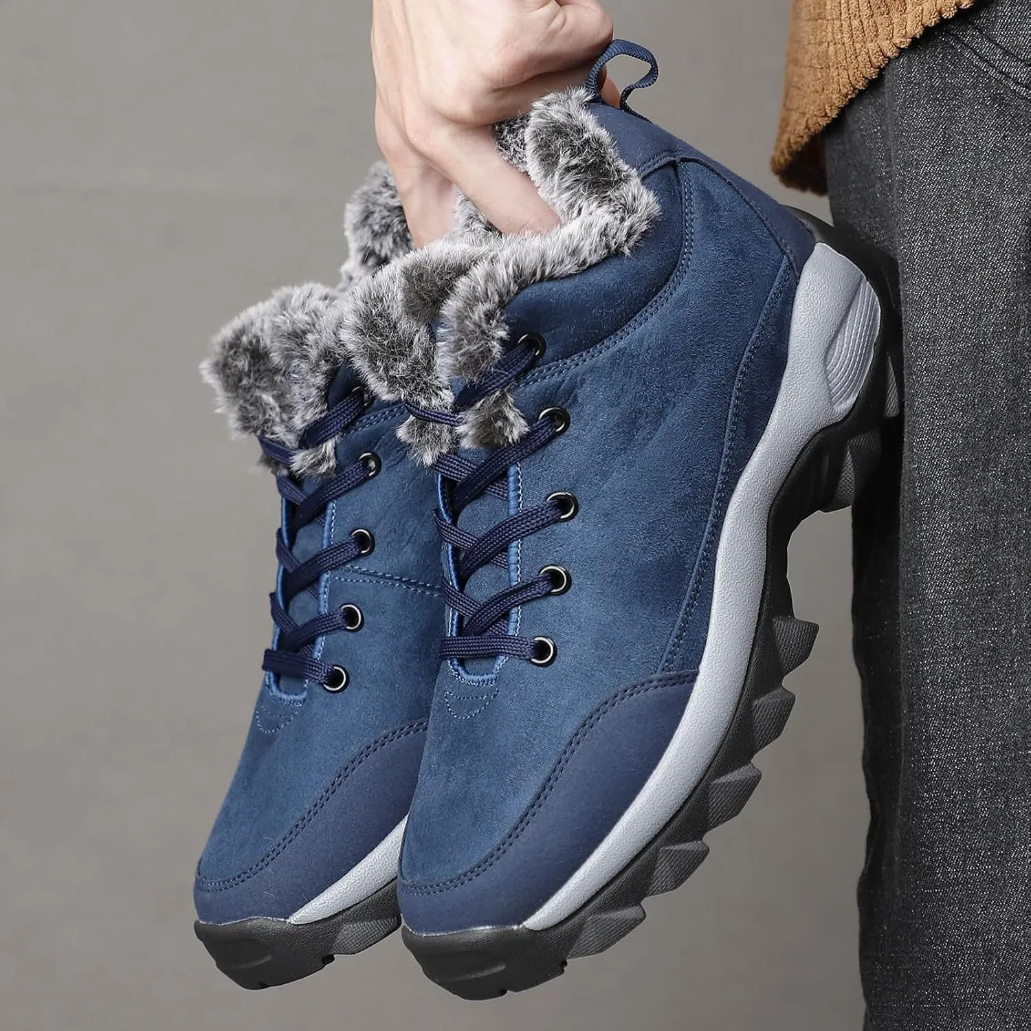 Men's Work Boots Soft Toe Hiking Sneakers Warm Fur Lined Womens Workout Shoes Slip Resistant Wide Outdoor Shoes Slip on Loafers Hike Grounded Footwear
