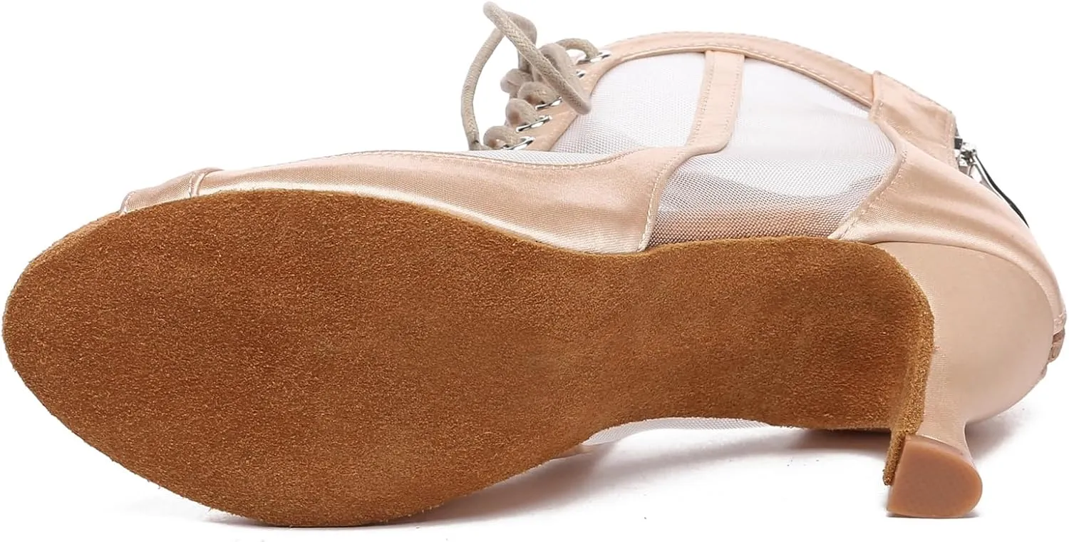 Minishion Sexy Dancing Shoes for Women Peep Toe Evening Prom Ankle Booties