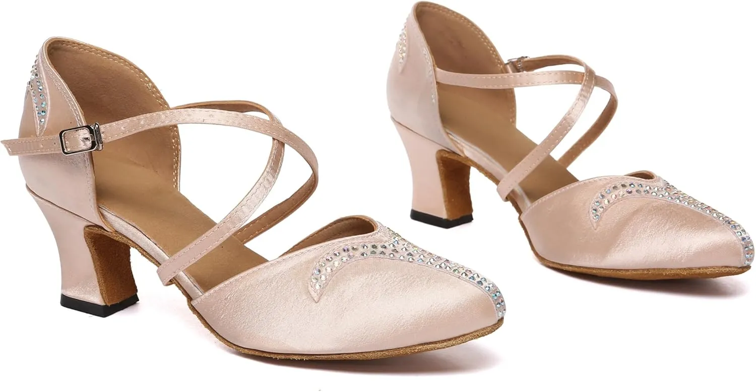 Minishion Women's Closed Toe Dance Heels Comfortable Ballroom Dancing Pumps