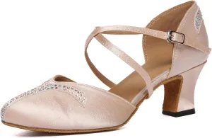 Minishion Women's Closed Toe Dance Heels Comfortable Ballroom Dancing Pumps
