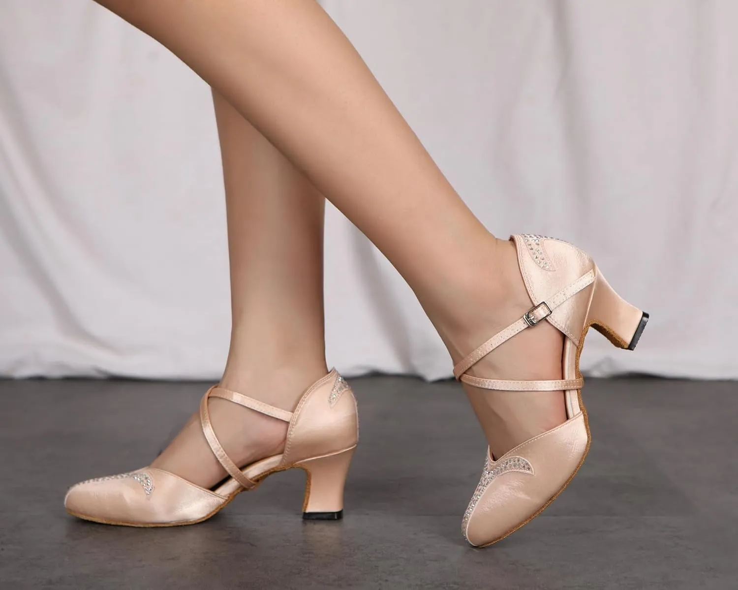 Minishion Women's Closed Toe Dance Heels Comfortable Ballroom Dancing Pumps