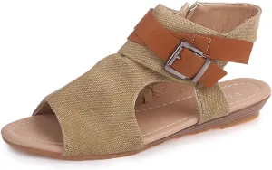 Novelty Sandals for Women Flat Fish Mouth Open Toe Hollow Side Zipper Straps Buckle Roman Shoes Summer Comfortable Daily Casual Ladies Shoes