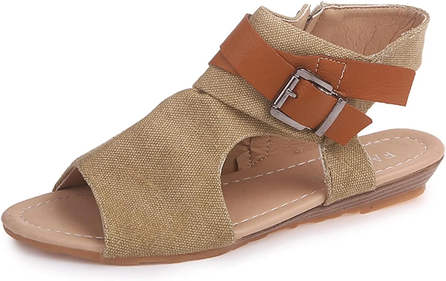 Novelty Sandals for Women Flat Fish Mouth Open Toe Hollow Side Zipper Straps Buckle Roman Shoes Summer Comfortable Daily Casual Ladies Shoes