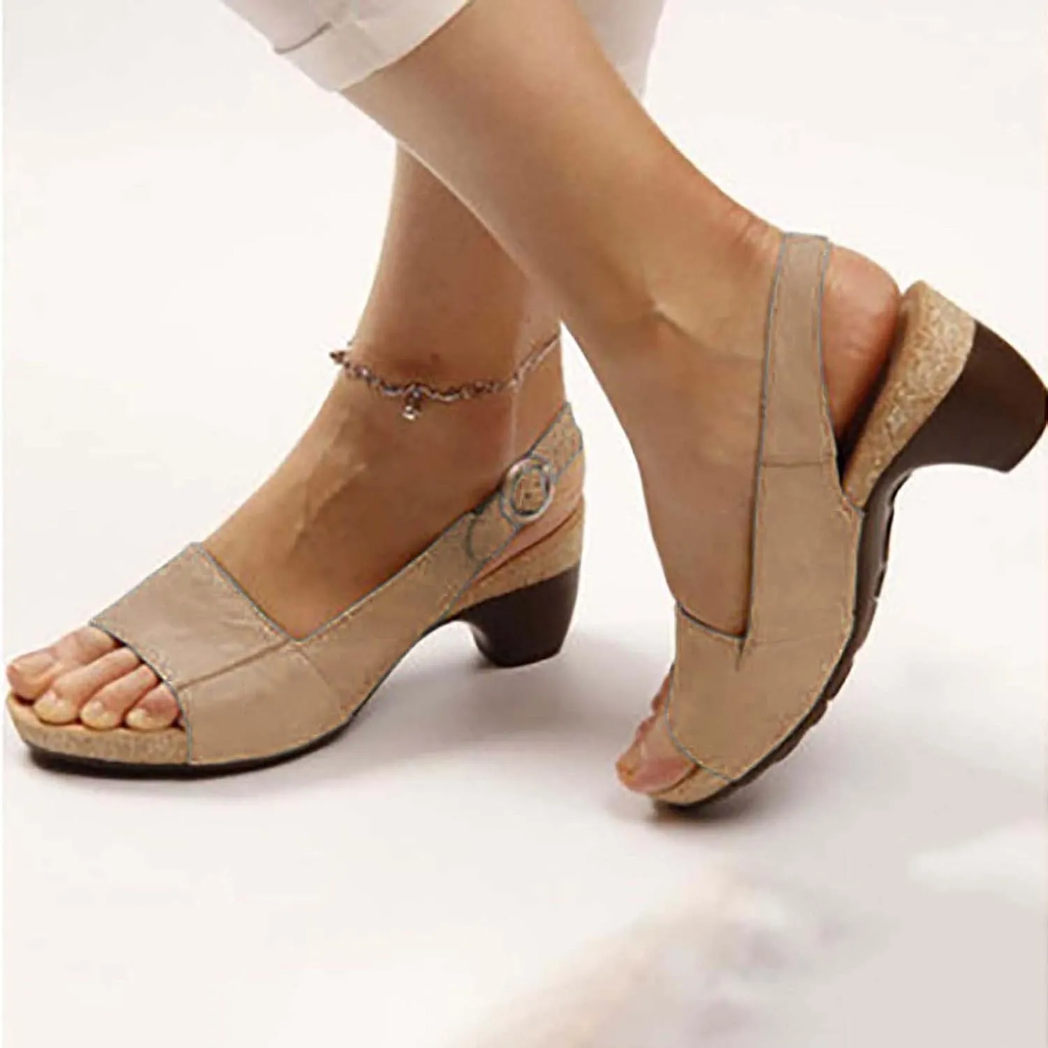 Open Toe Heeled Sandals for Women Chunky Block Heel Strappy Ankle Strap Wedding Party Shoes