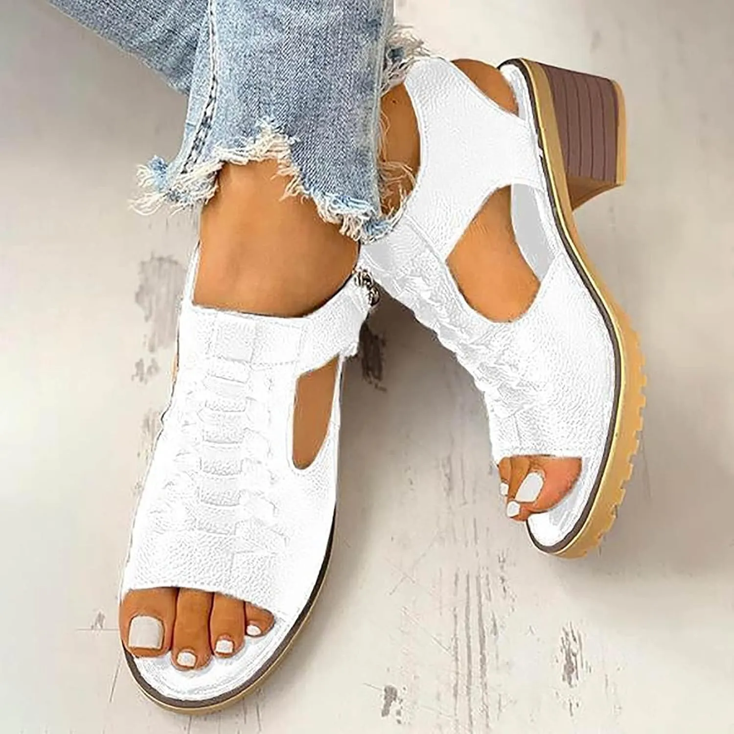 Open Toe Heels for Women Square Toe Strappy Sandals Chunky Heel Ankle Strap Party Shoes