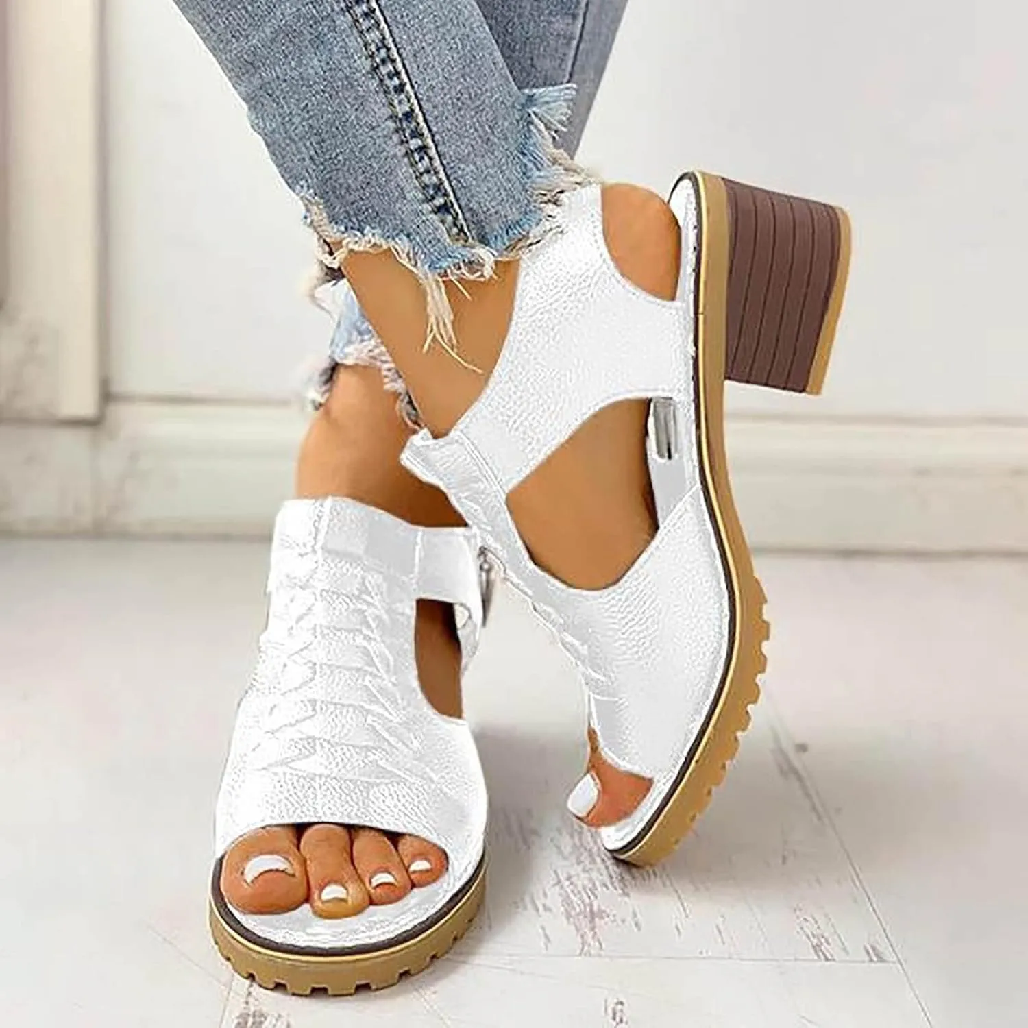 Open Toe Heels for Women Square Toe Strappy Sandals Chunky Heel Ankle Strap Party Shoes