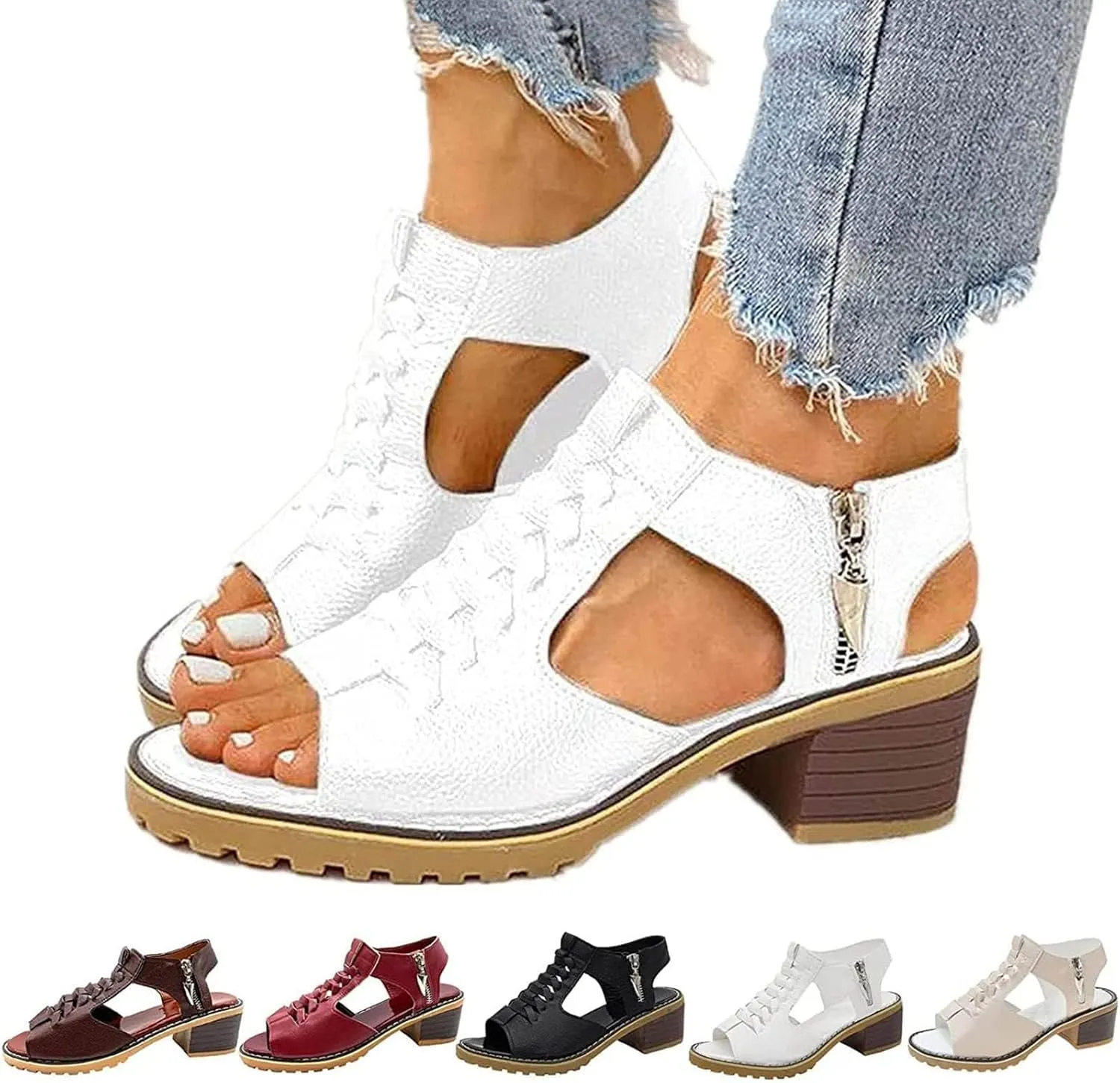 Open Toe Heels for Women Square Toe Strappy Sandals Chunky Heel Ankle Strap Party Shoes