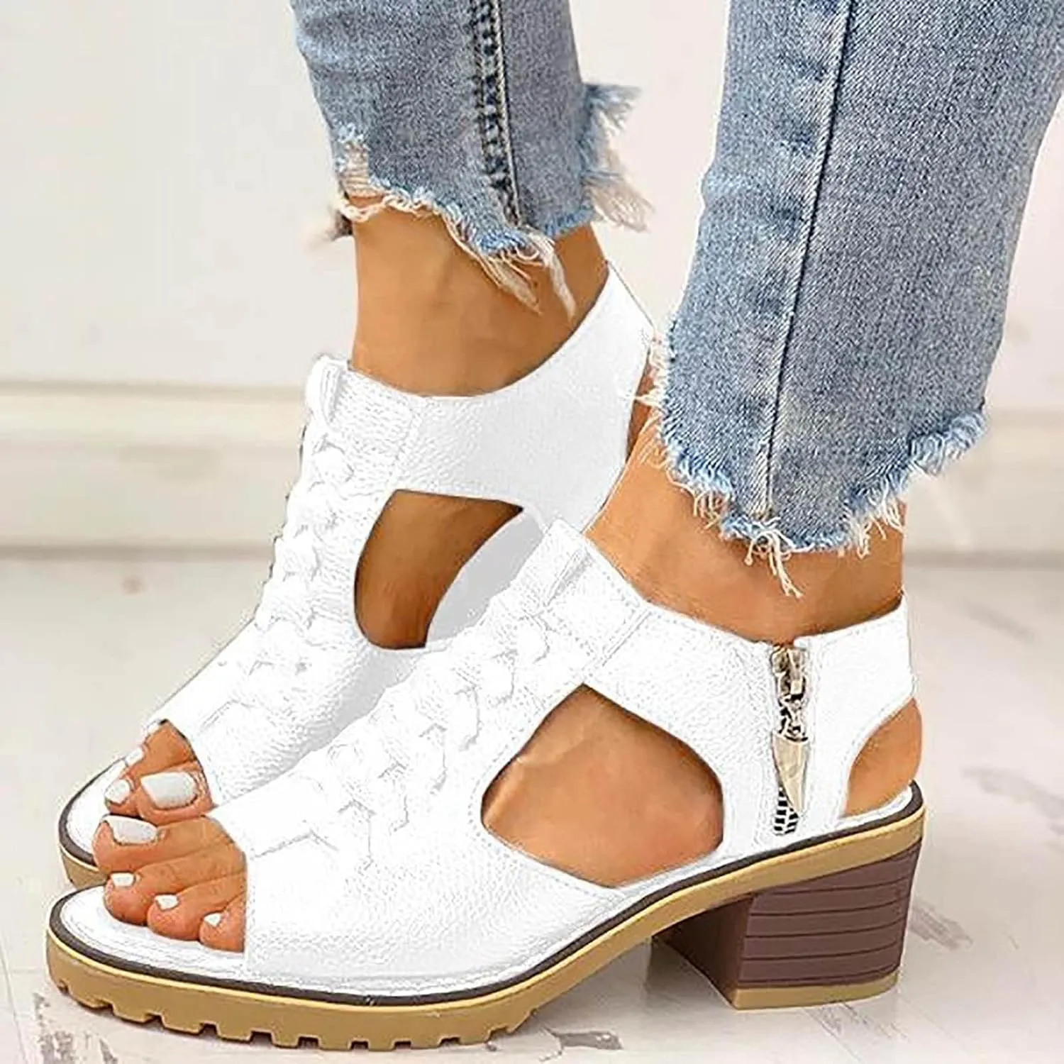 Open Toe Heels for Women Square Toe Strappy Sandals Chunky Heel Ankle Strap Party Shoes
