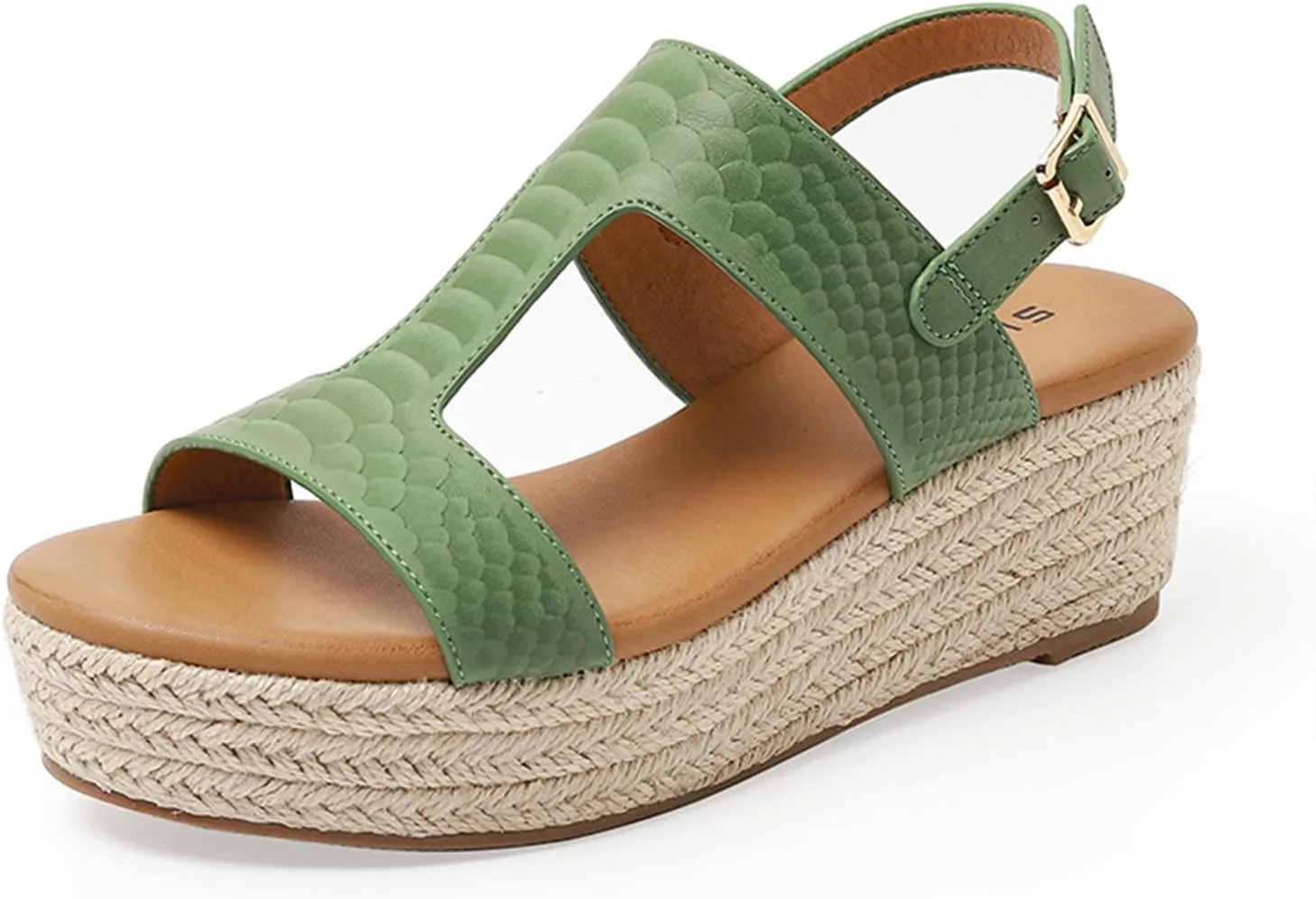 ORNVEION Women's Buckle Strap Arch Support Leather Wedge Platform Sandals,Retro Ankle Strap Open Toe Casual Beach Espadrilles Sandals