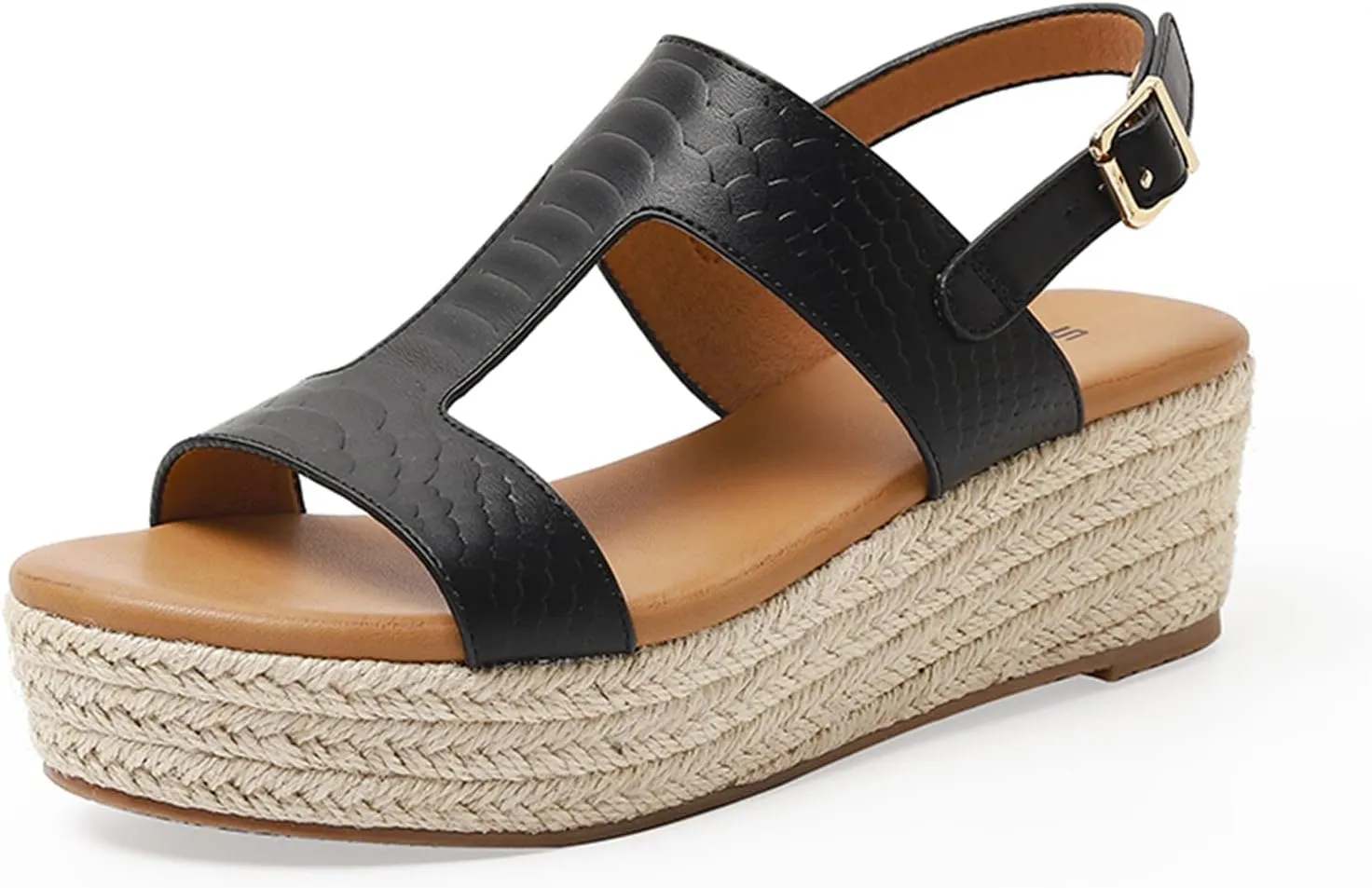 ORNVEION Women's Buckle Strap Arch Support Leather Wedge Platform Sandals,Retro Ankle Strap Open Toe Casual Beach Espadrilles Sandals