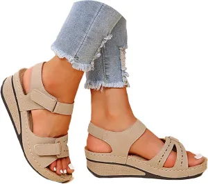 Orthopedic Sandals for Women Plantar Fasciitis Hook and Loop Flat Sandals Summer Outdoor Arch Support Massage Sandals