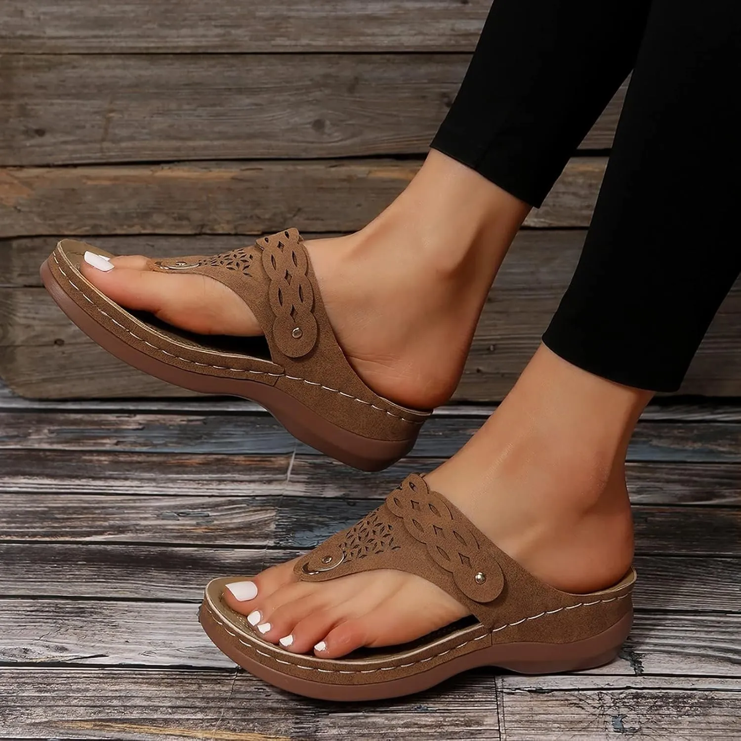 Orthopedic Wedge Sandals for Women Flip Flops Arch Support Wedge Sandals Comfortable Slip on Beach Shoes